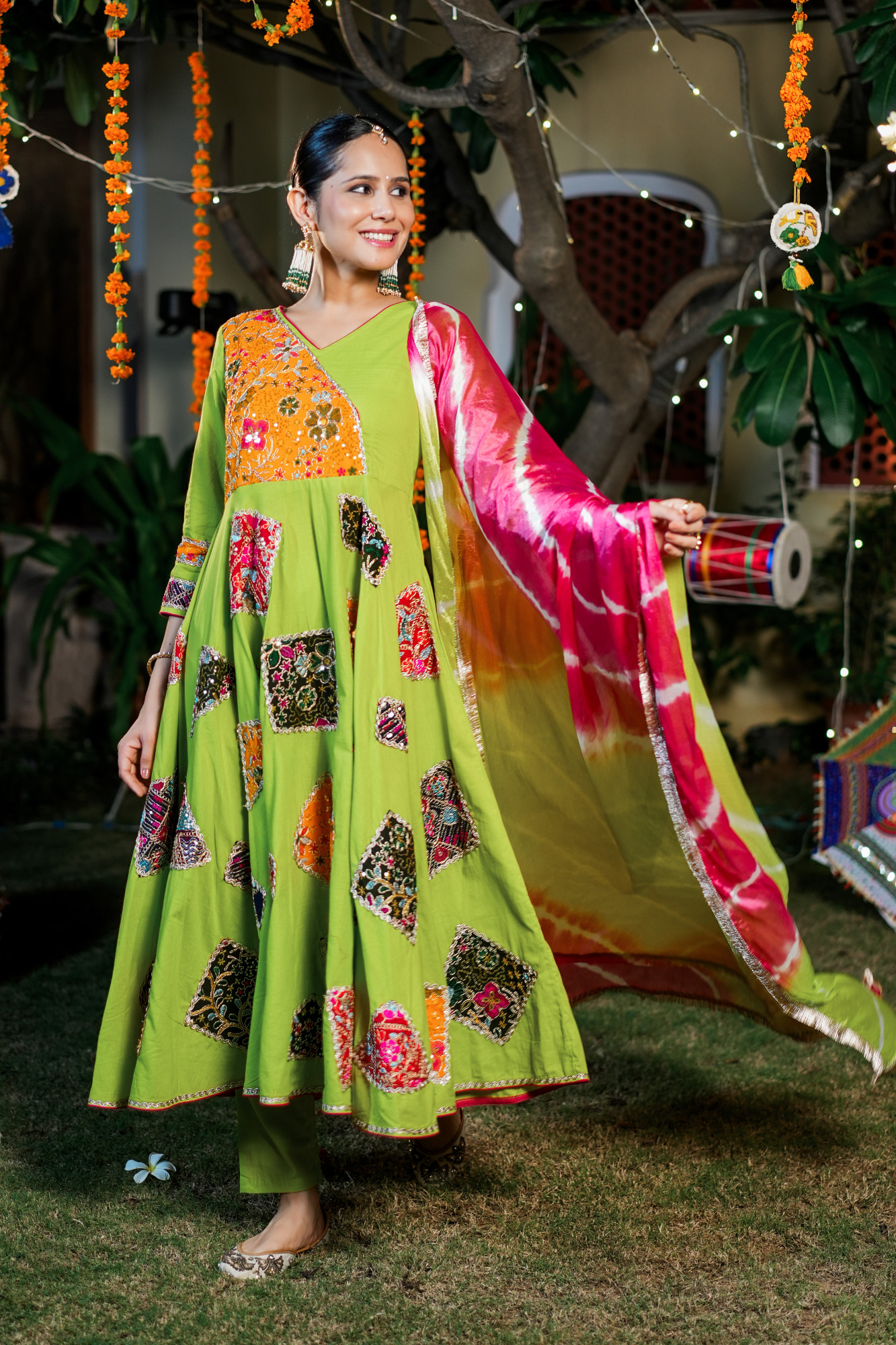 IRAAYA BRIGHT LIME PATCH ANARKALI SET
