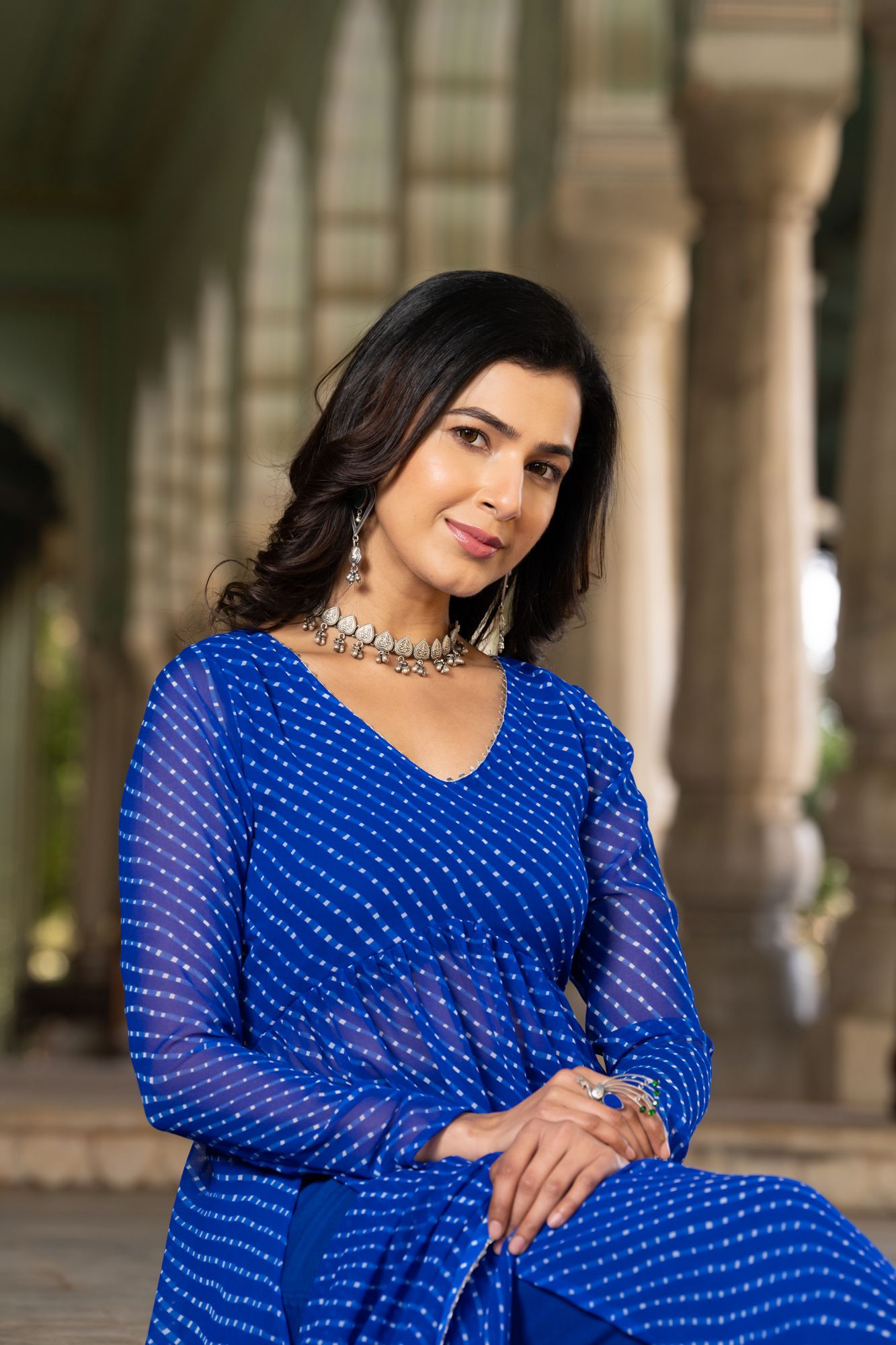 ROYAL BLUE GEORGETTE FLOWY SUIT SET