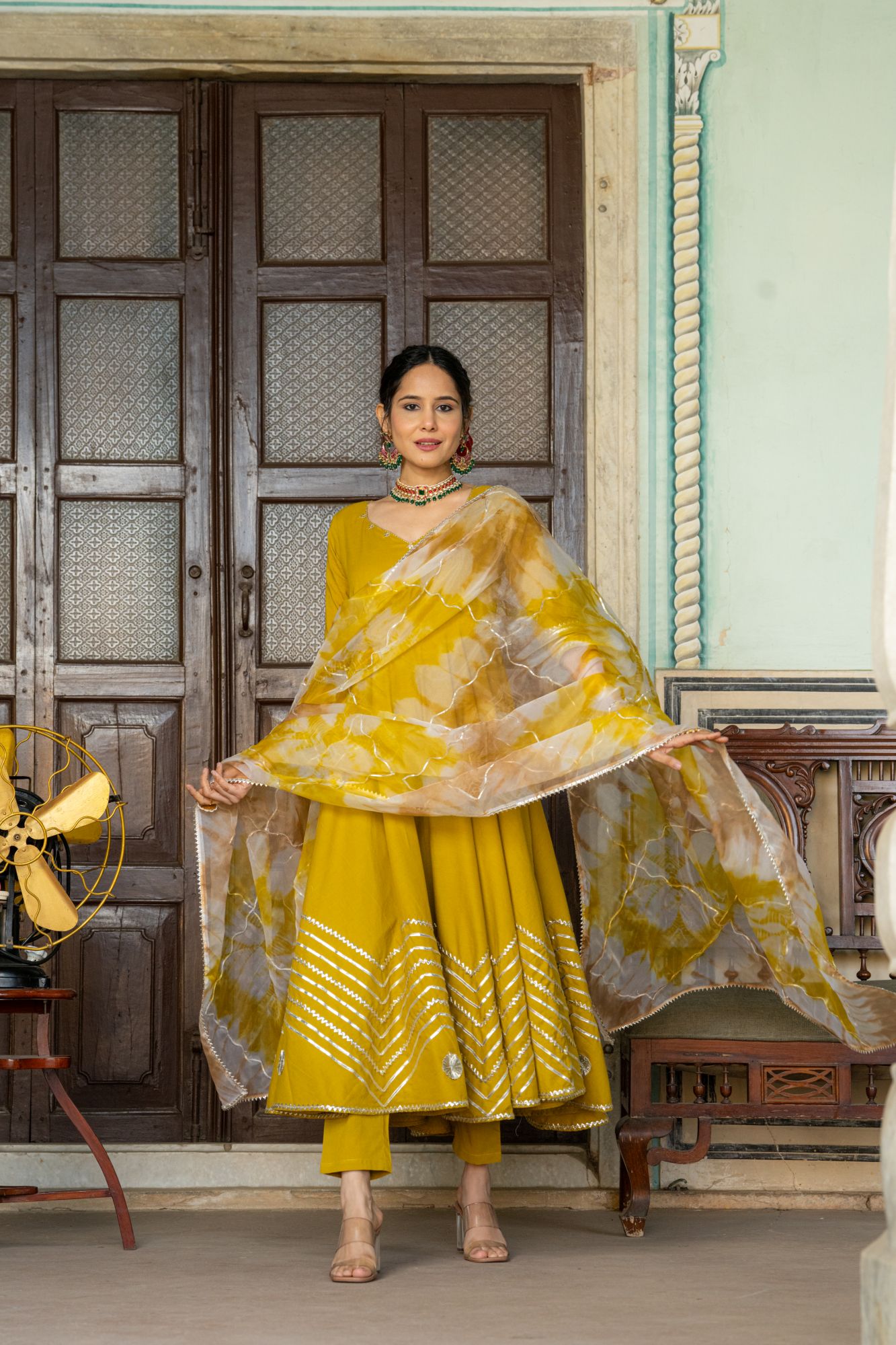 ROYAL MUSTARD LACE ANARKALI SET