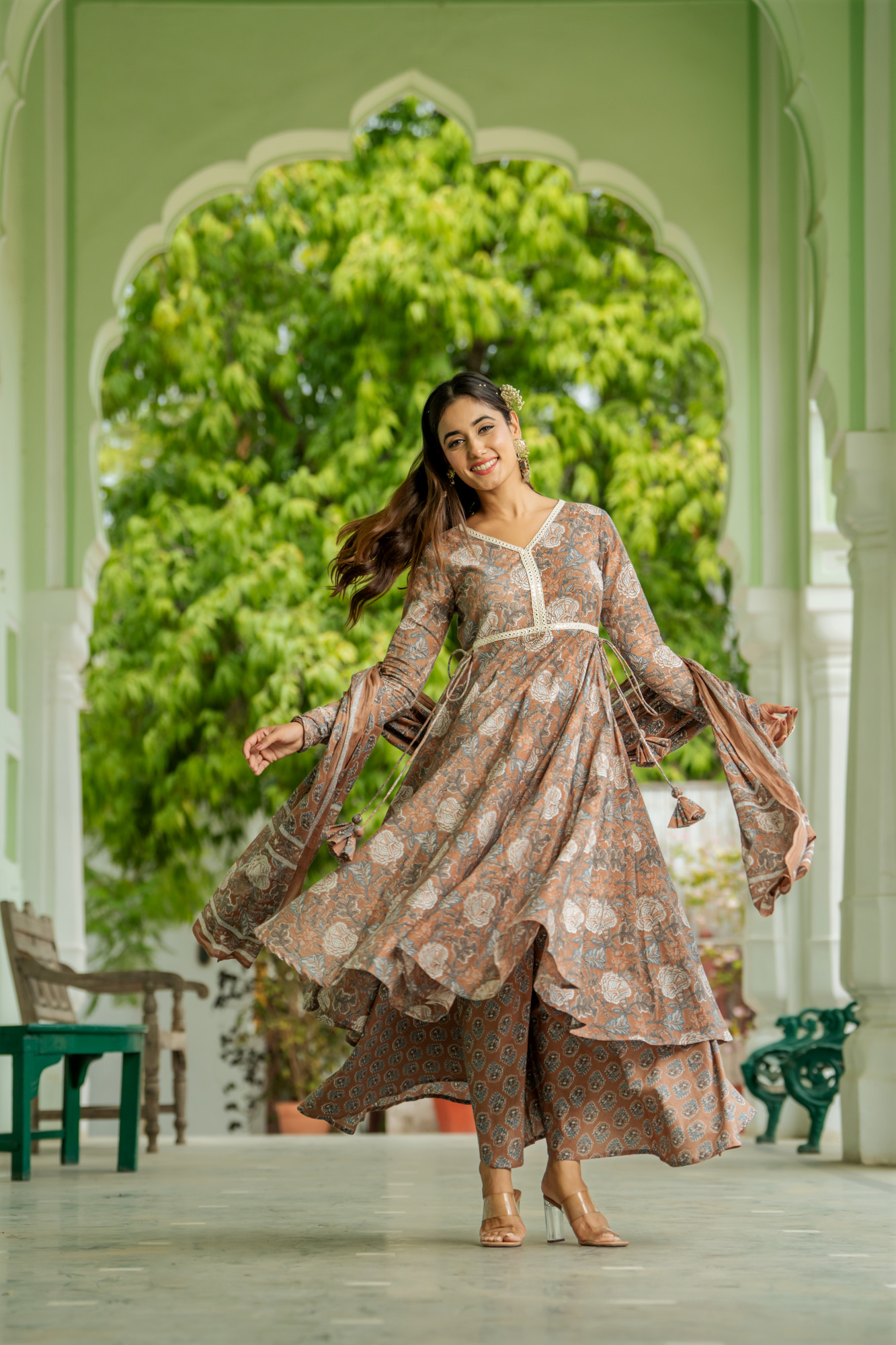 BLOSSOM BROWN PALAZZO SET