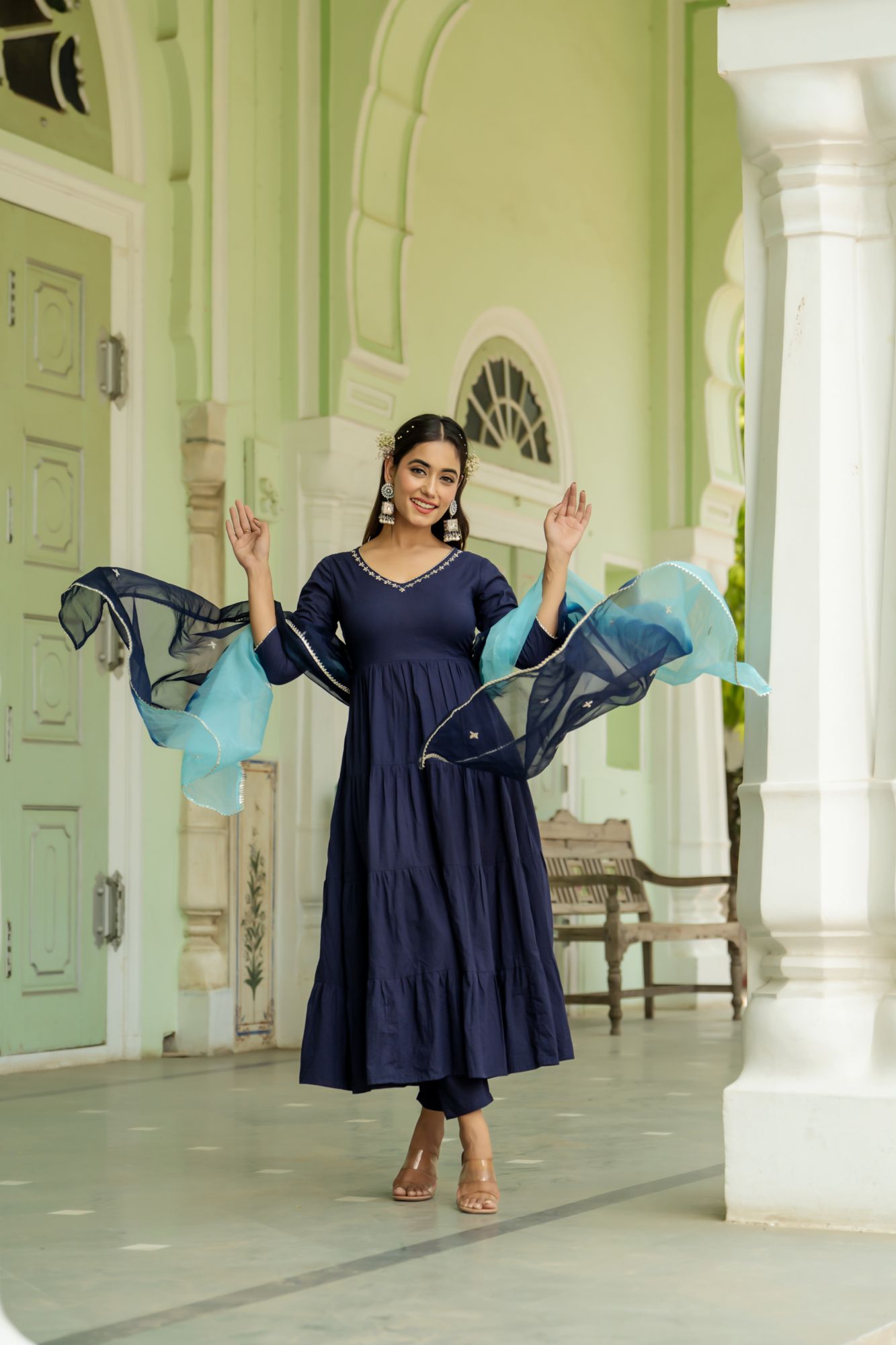 OPULENT NAVY GOTA ANARKALI SET