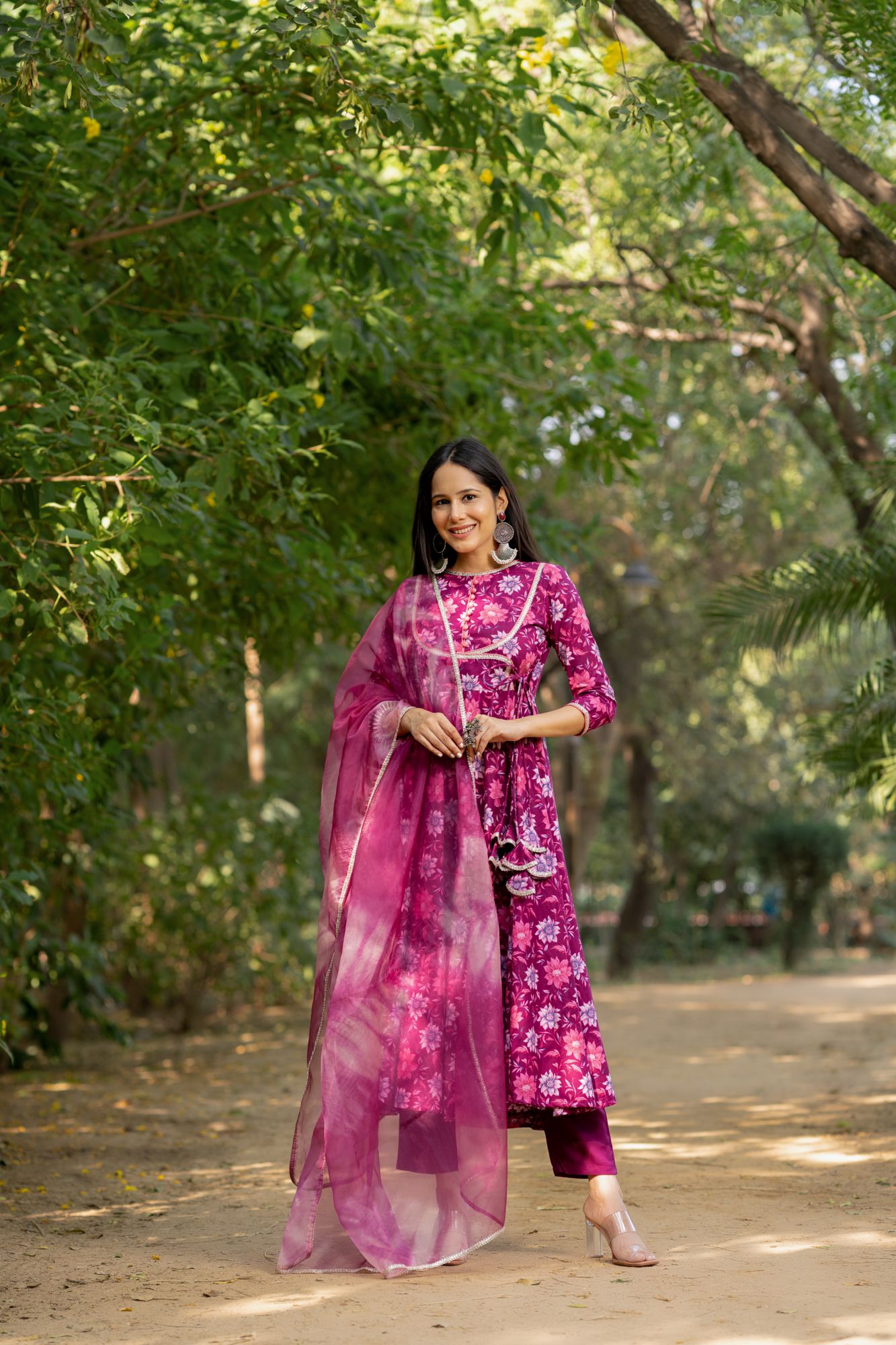 WINE-HUED FLORAL ANARKALI SUIT SET