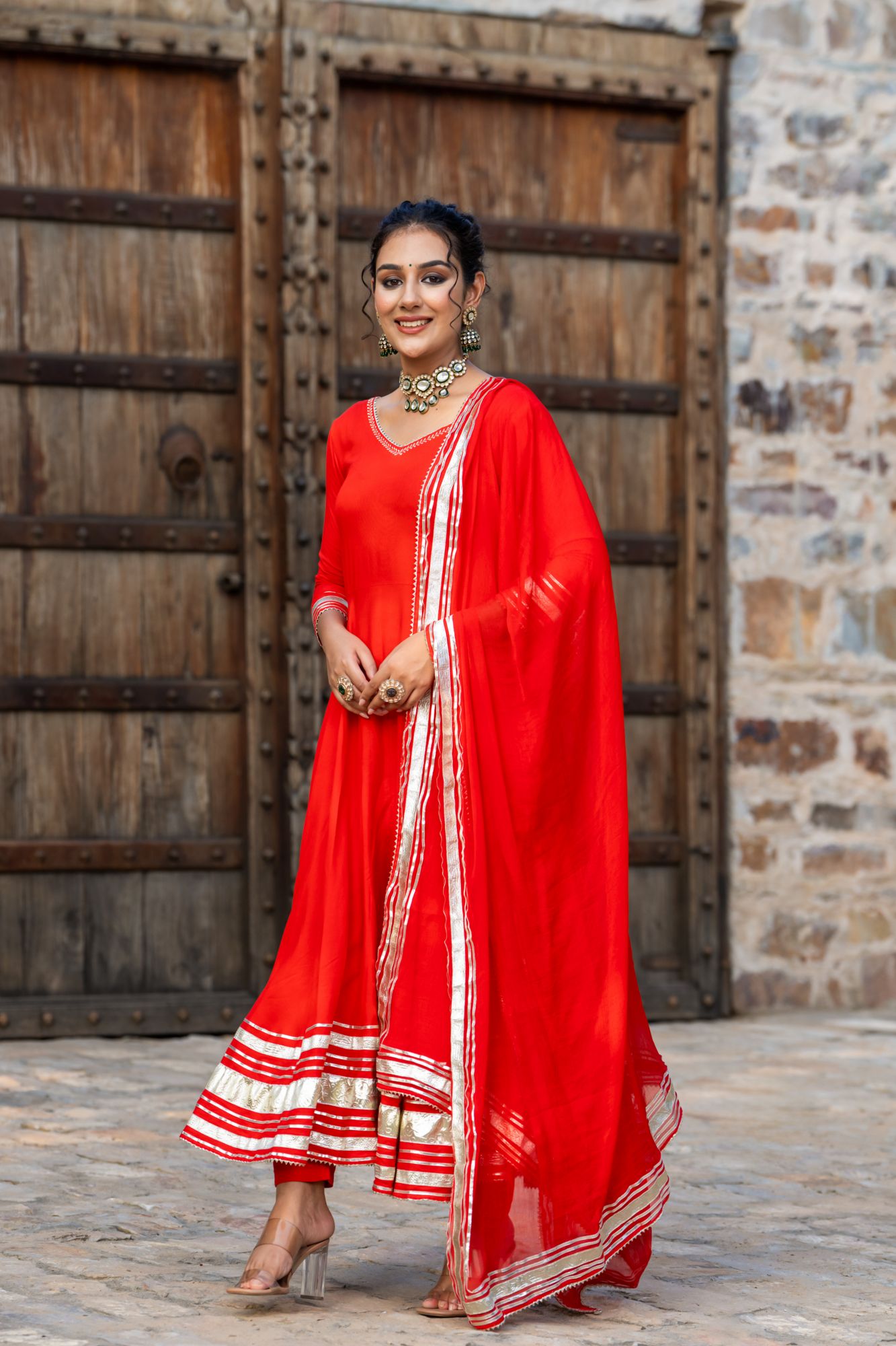 SCARLET GOTA ANARKALI SET