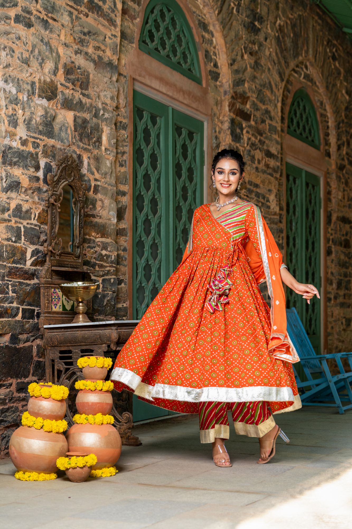ORANGE RADIANCE BANDHANI ANARKALI SET