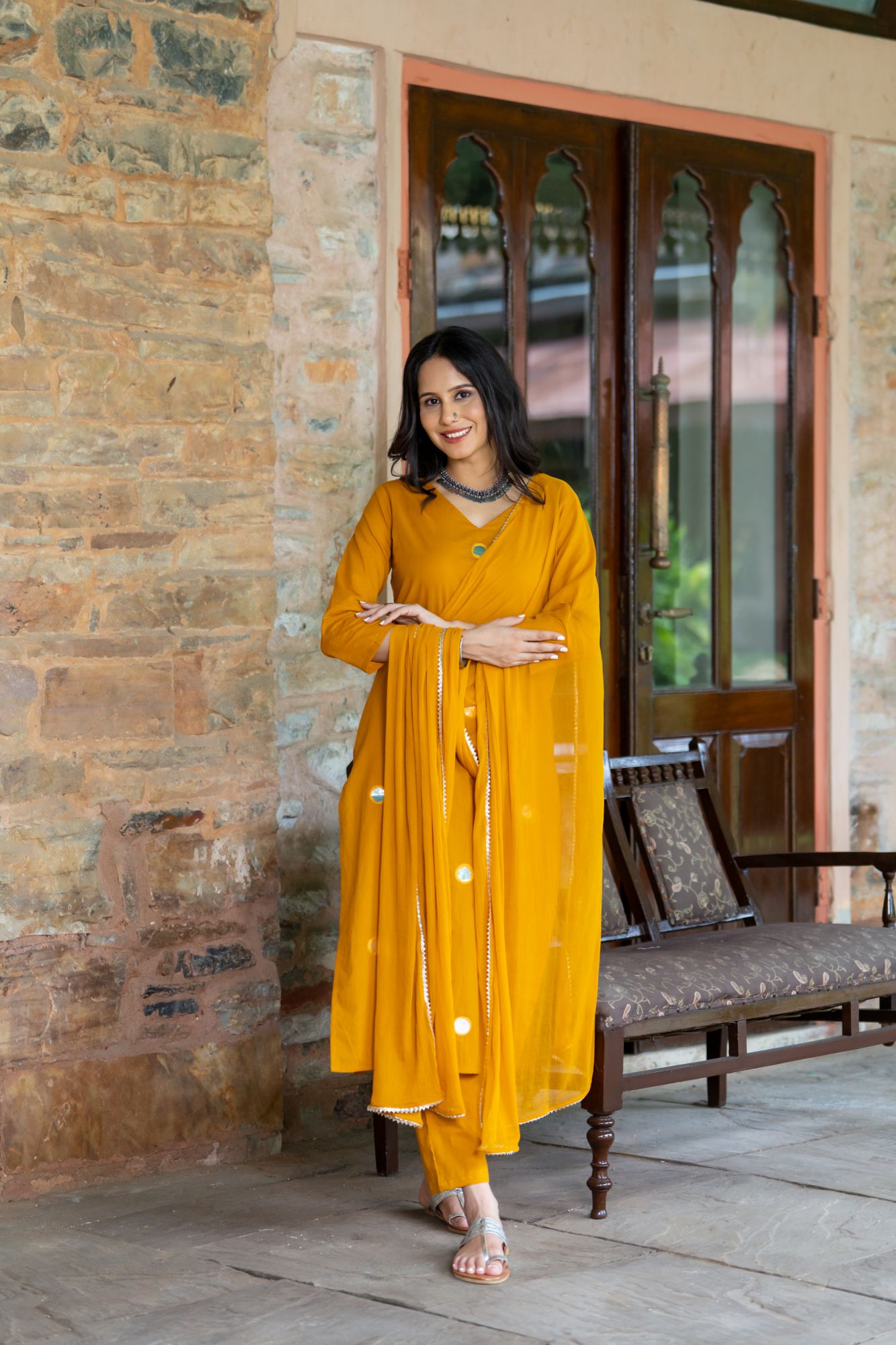 MUSTARD ARTISAN MIRROR KURTA SET