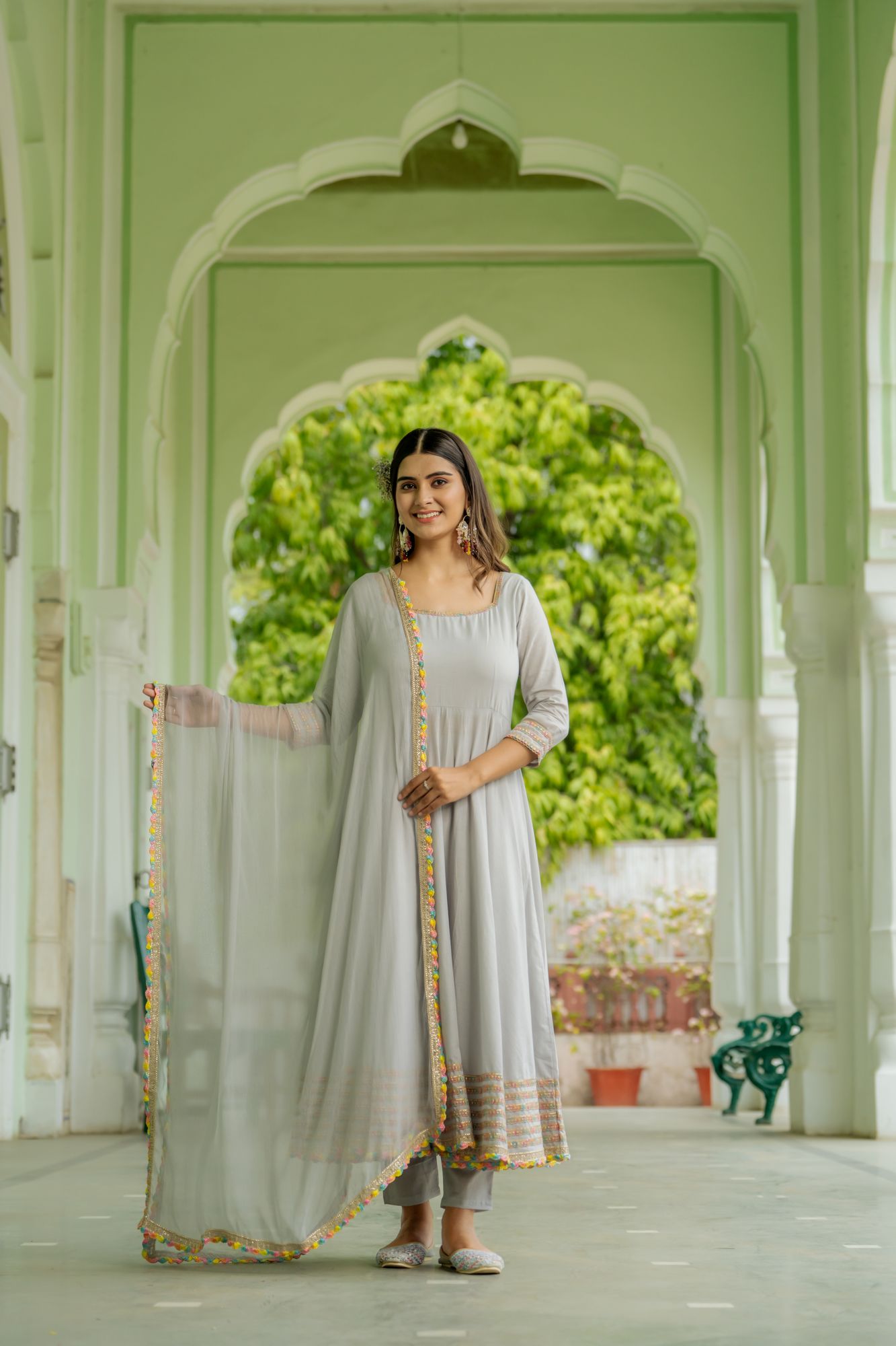 CELESTIAL GREY ANARKALI SET