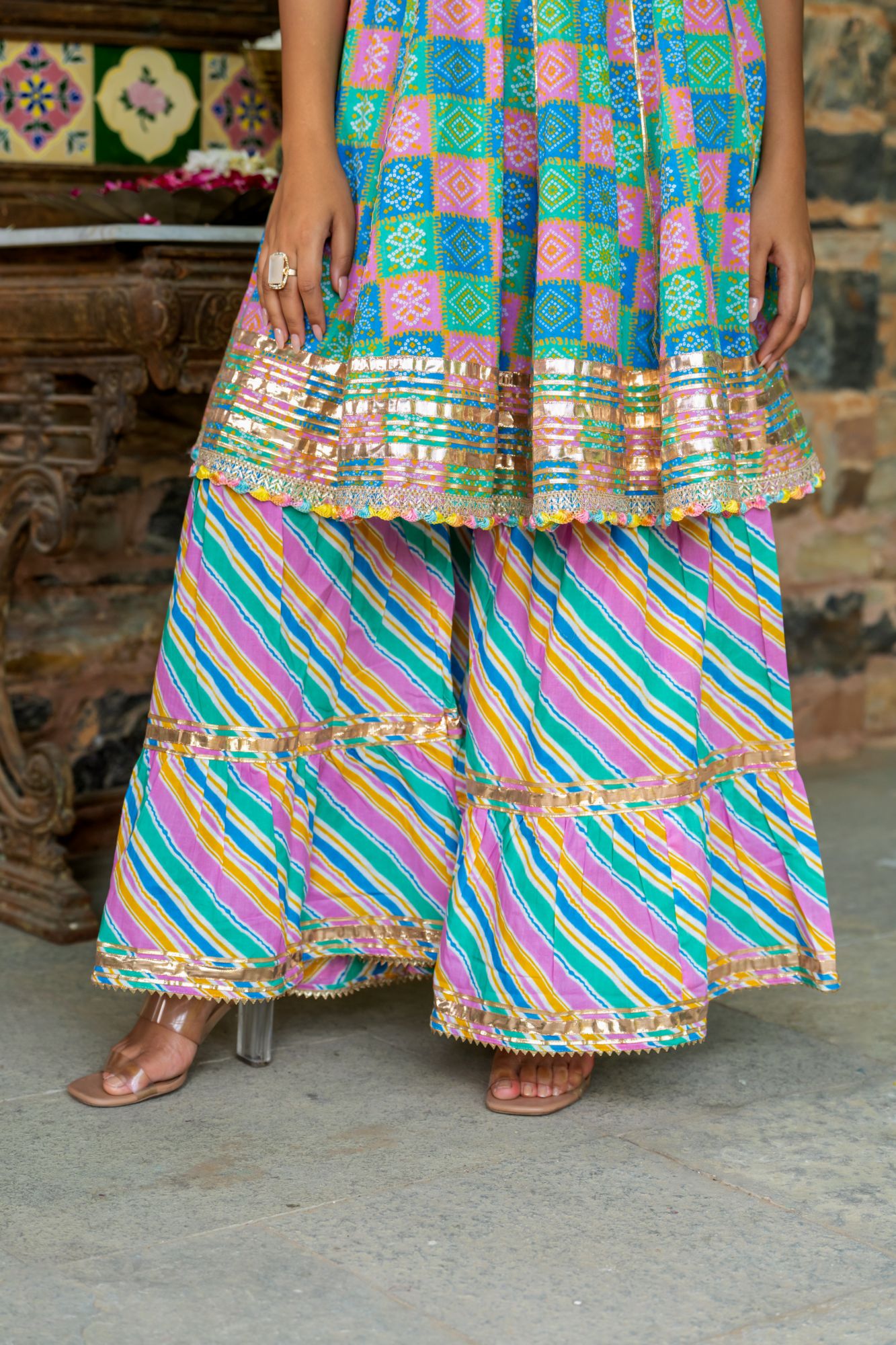 LUXE BLUE BANDHANI SHARARA SET