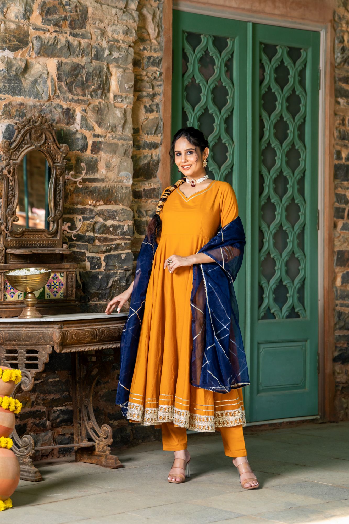 MUSTARD REGAL GOTA ANARKALI SET