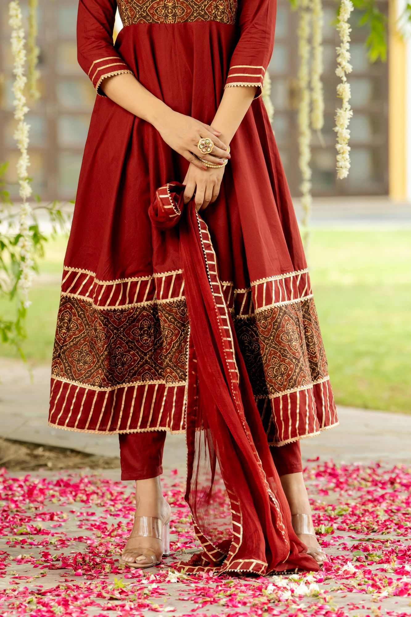 MAJESTIC MAROON HANDBLOCK SUIT SET