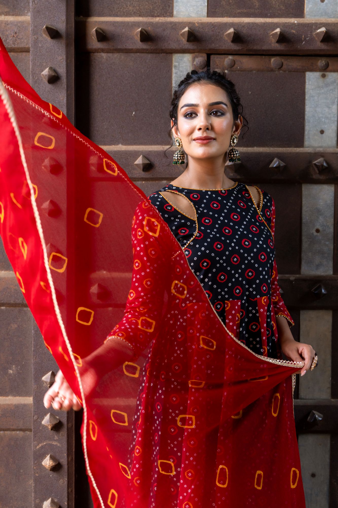 BLACK BANDHANI RADIANCE ANARKALI SET