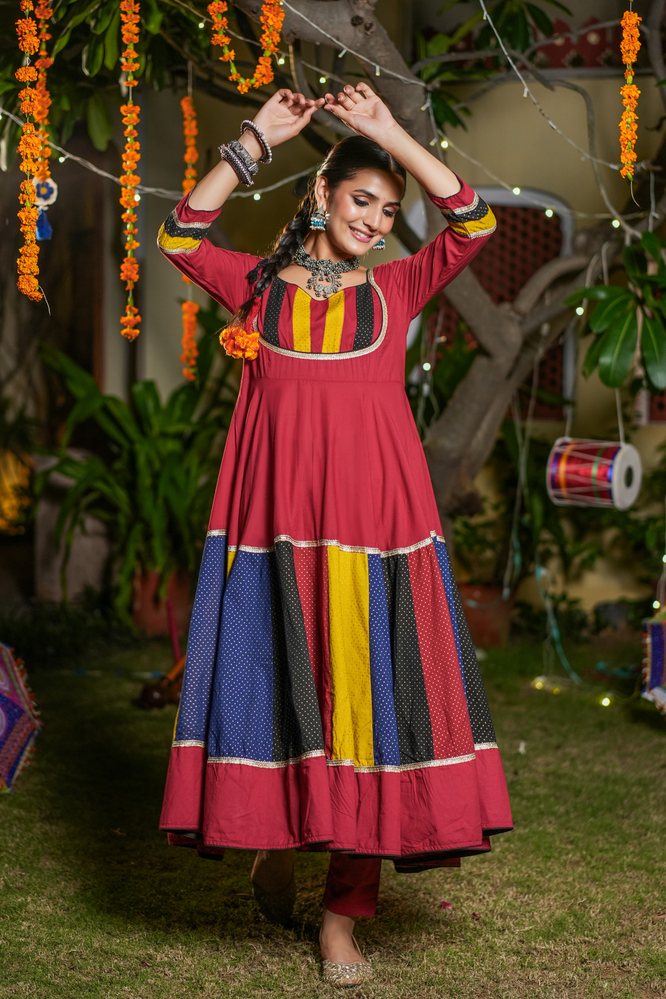 KANIRA MAROON PATCH ANARKALI SUIT