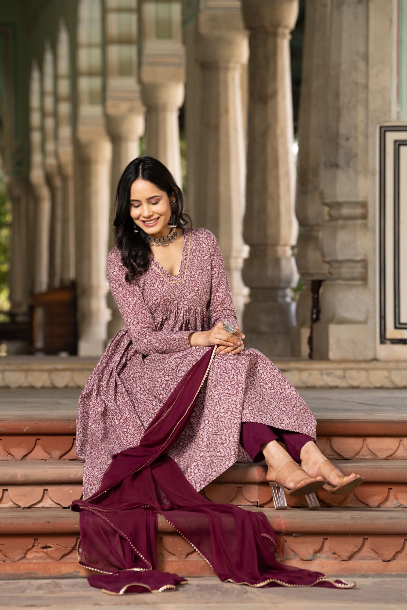 GARNET COTTON FLARED KURTA SET