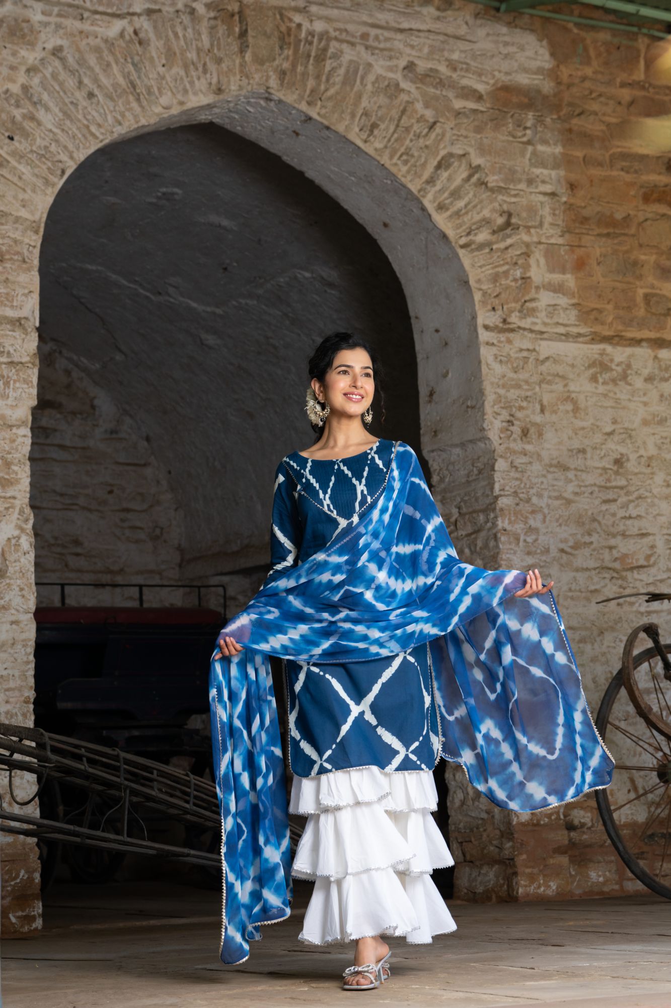 NAVY FUSION SHARARA SET