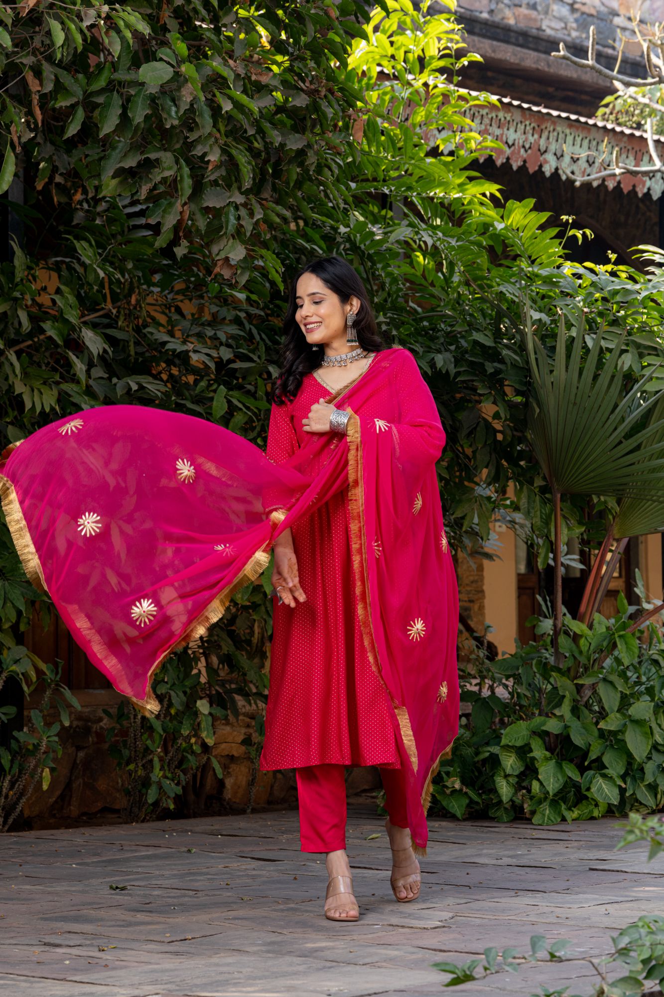 PINK POLKA DOT KURTA SET