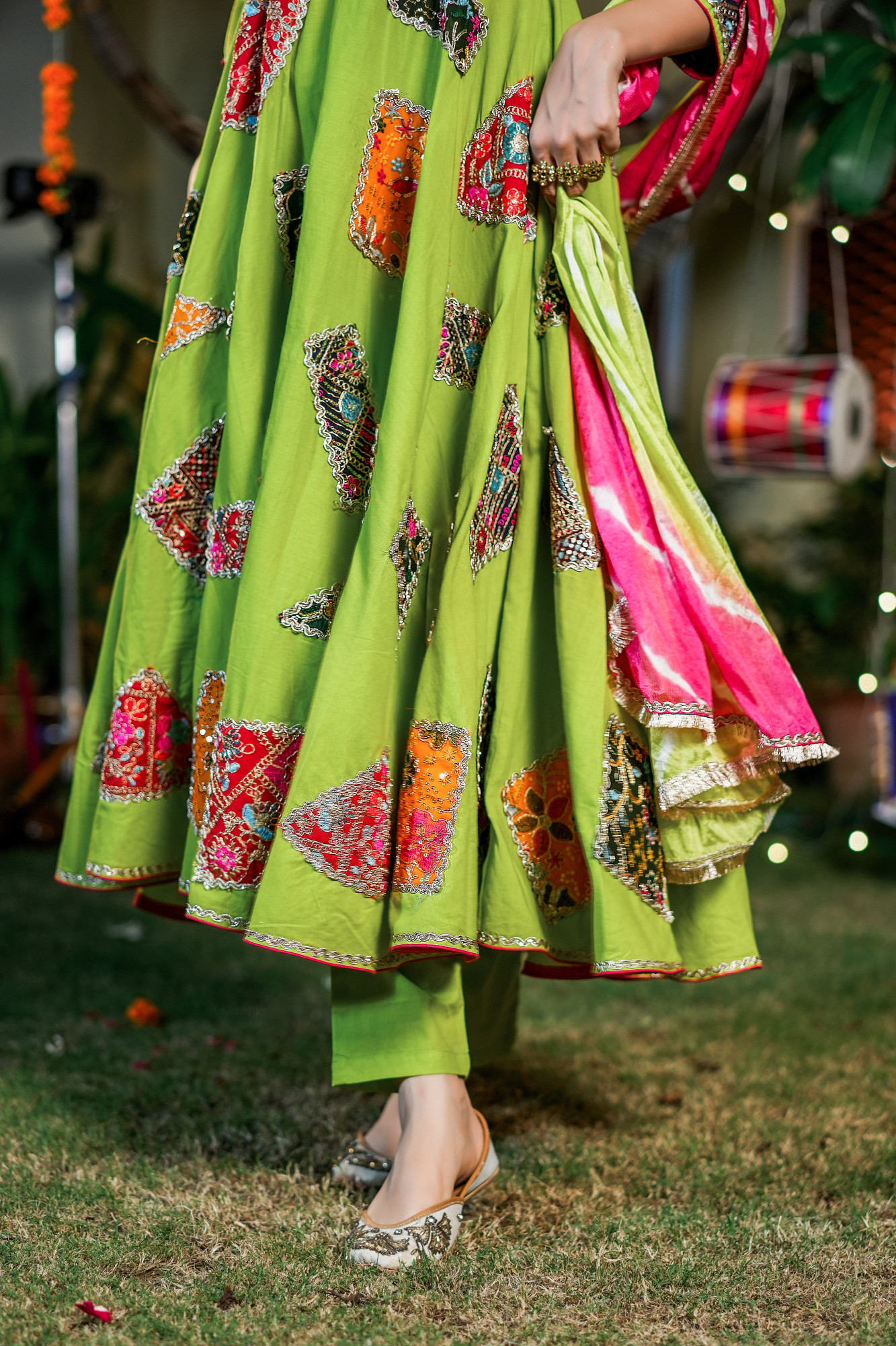 IRAAYA BRIGHT LIME PATCH ANARKALI SET