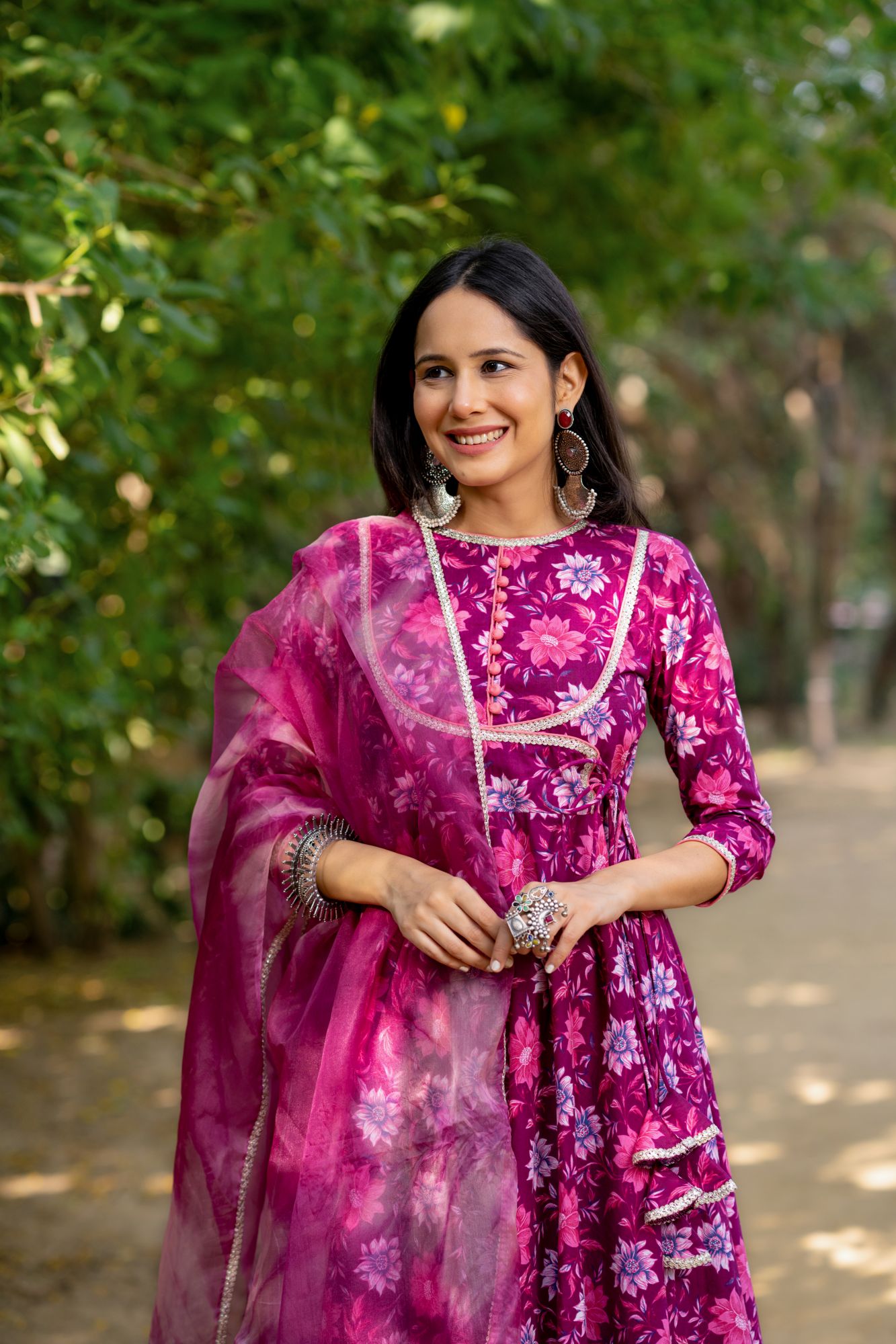WINE-HUED FLORAL ANARKALI SUIT SET