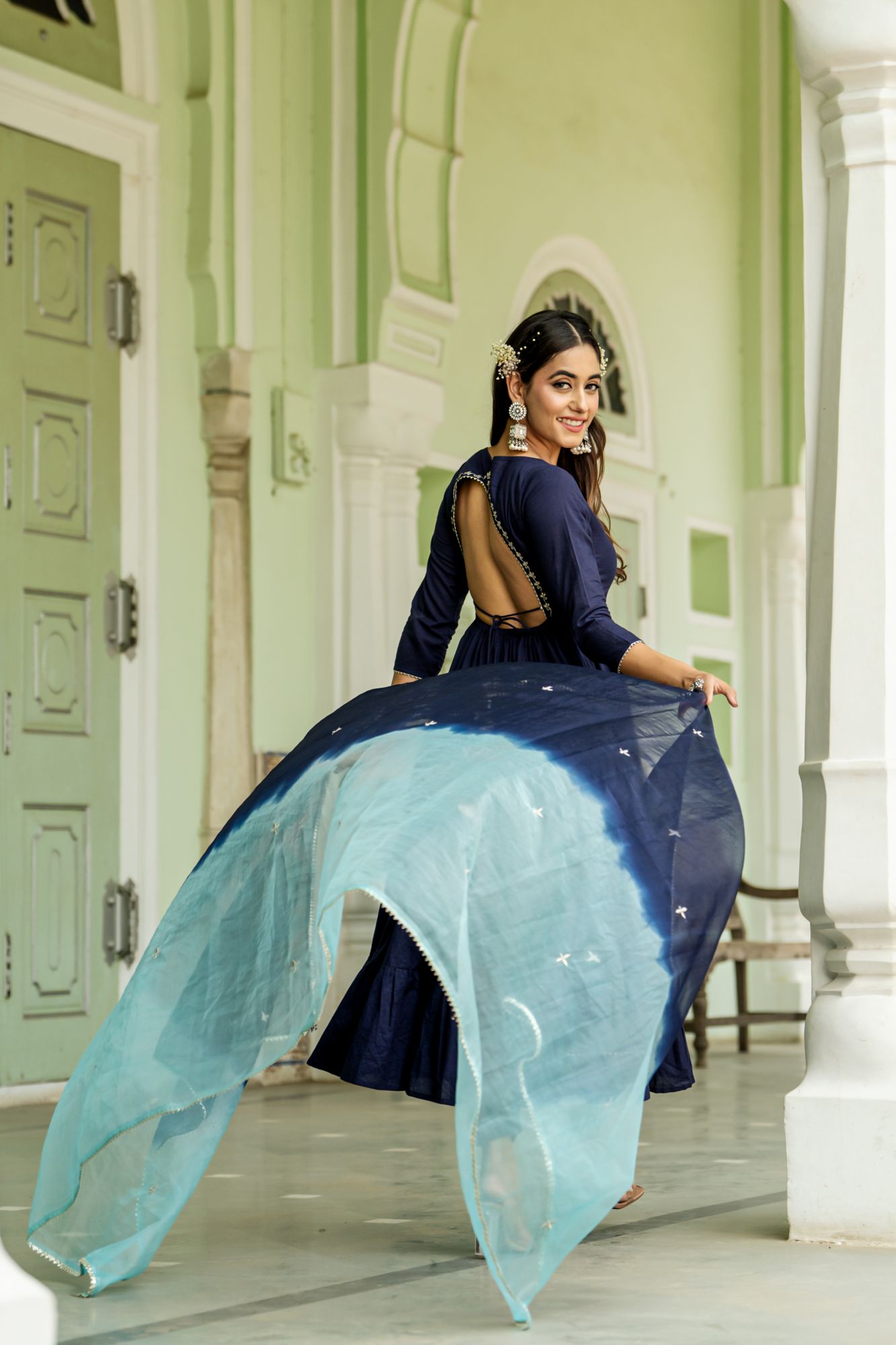 OPULENT NAVY GOTA ANARKALI SET