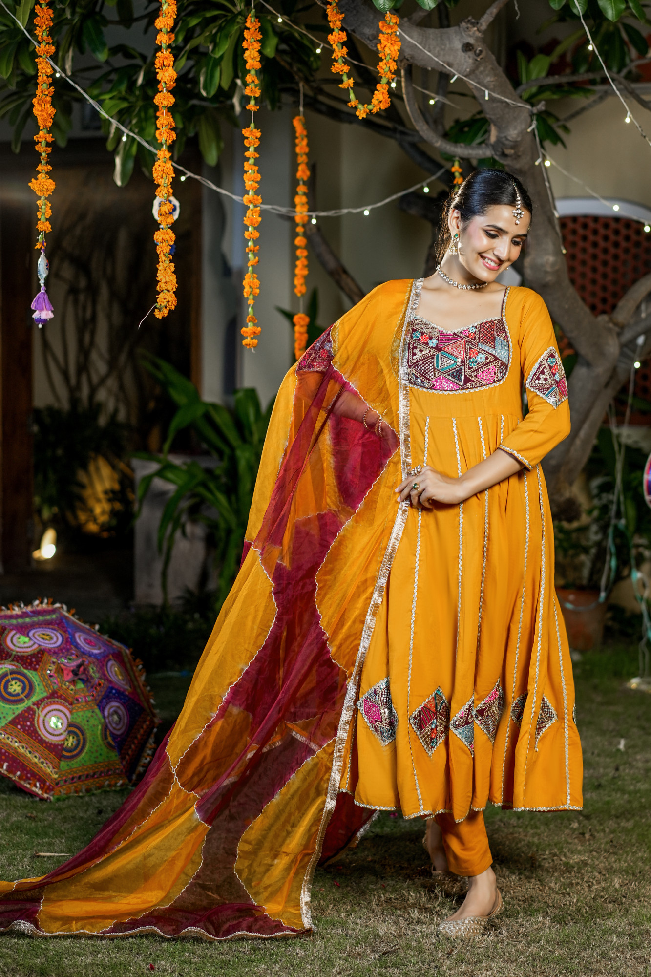 ANIRA MUSTARD PATCH ANARKALI SET