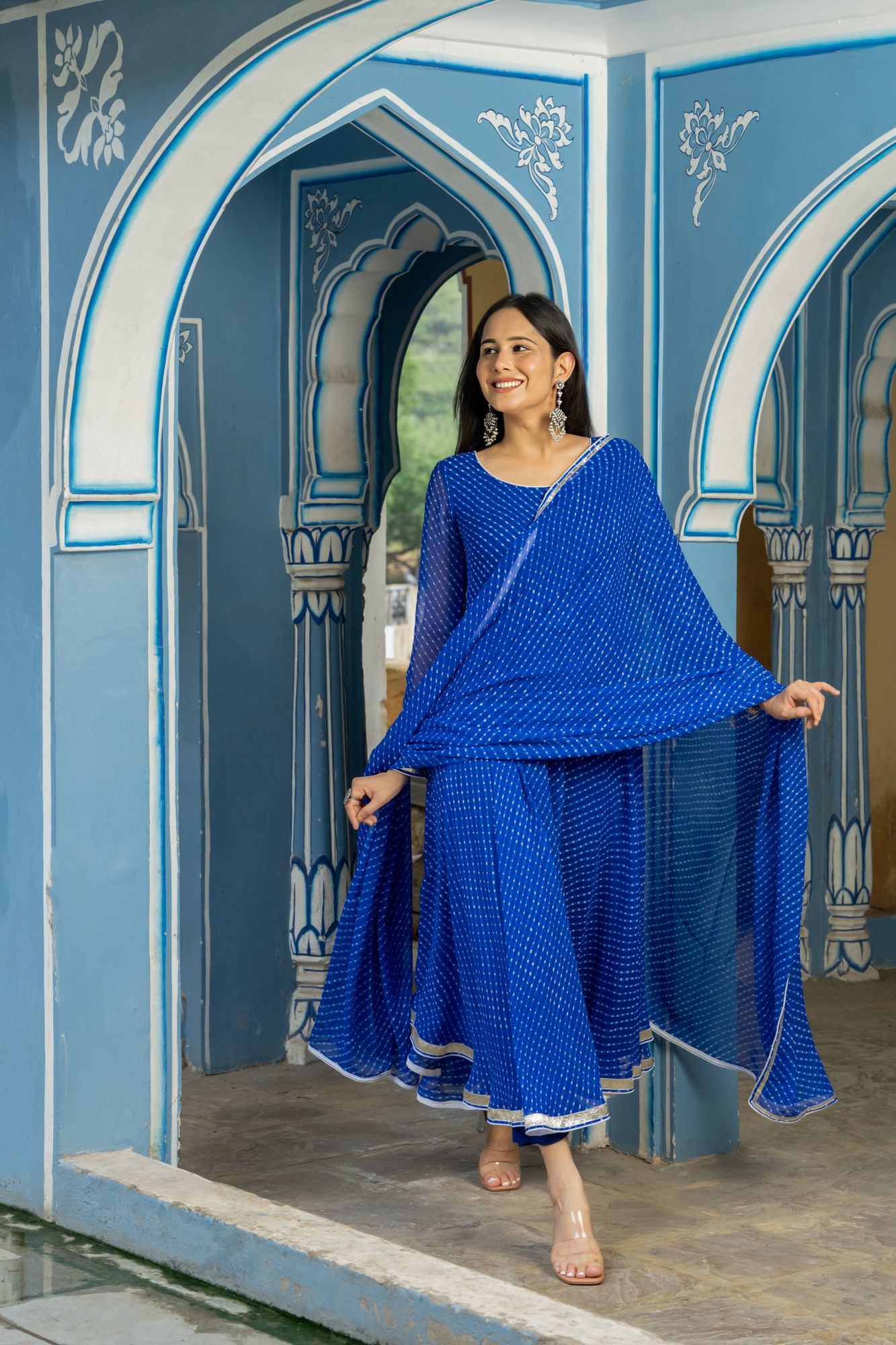 SAPPHIRE GEORGETTE LEHERIYA SUIT SET