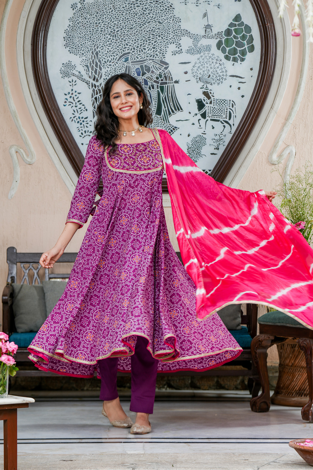 LAVANYA PURPLE BANDHANI COTTON SUIT SET