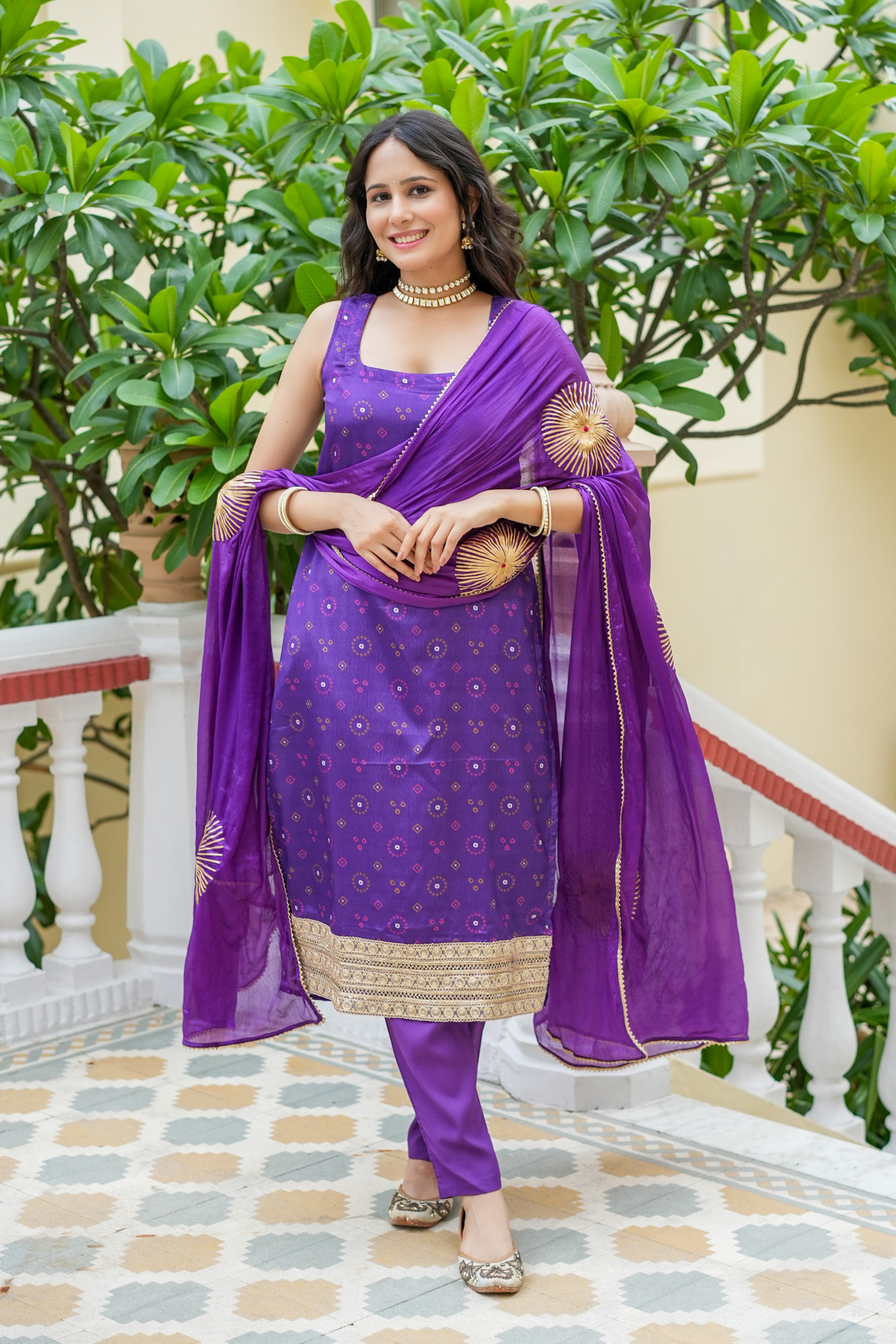 MIHIRA ROYAL PURPLE BANDHANI KURTA SET