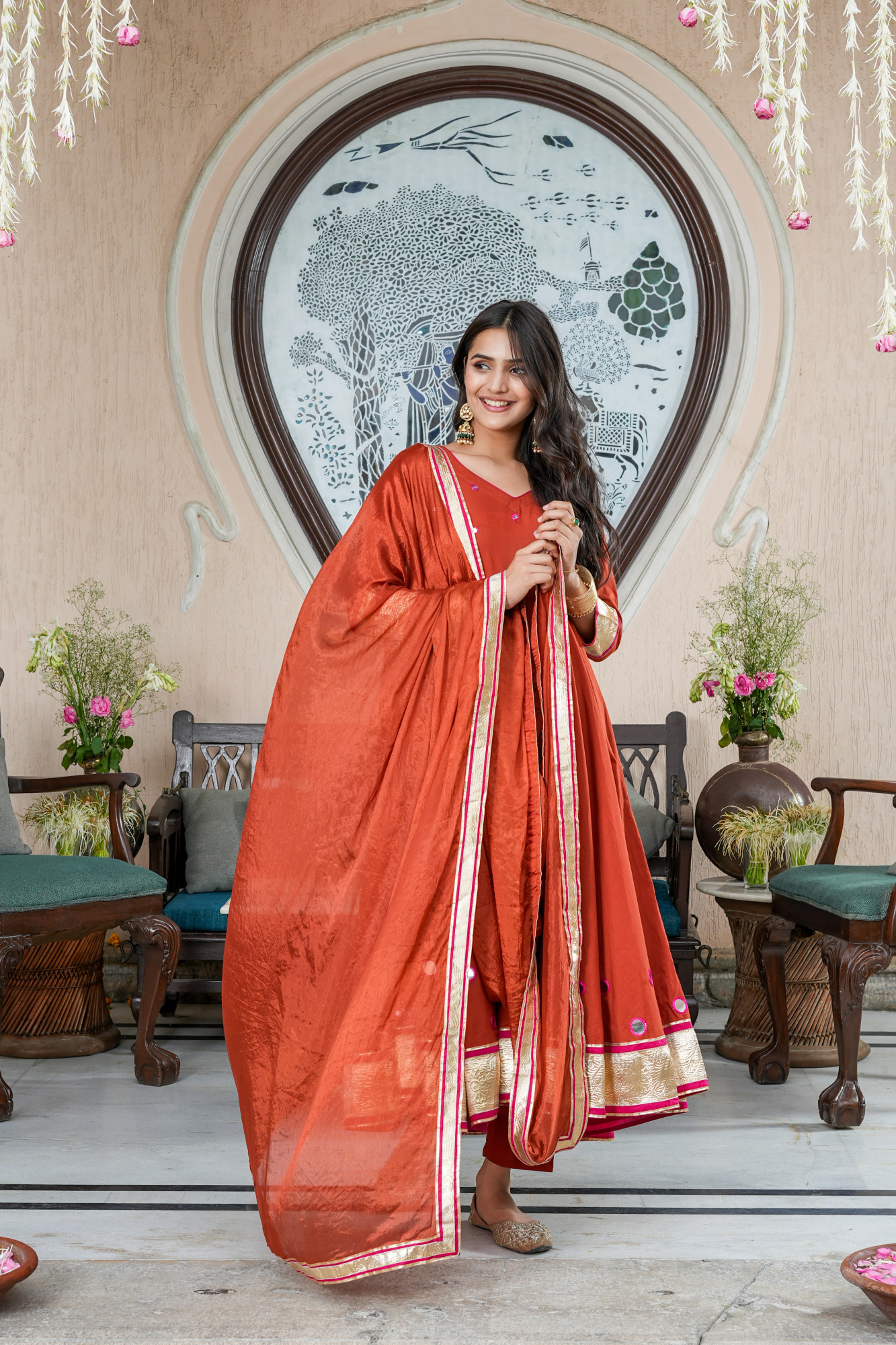 KANAK RUST MIRROR GOTTA ANARKALI SET