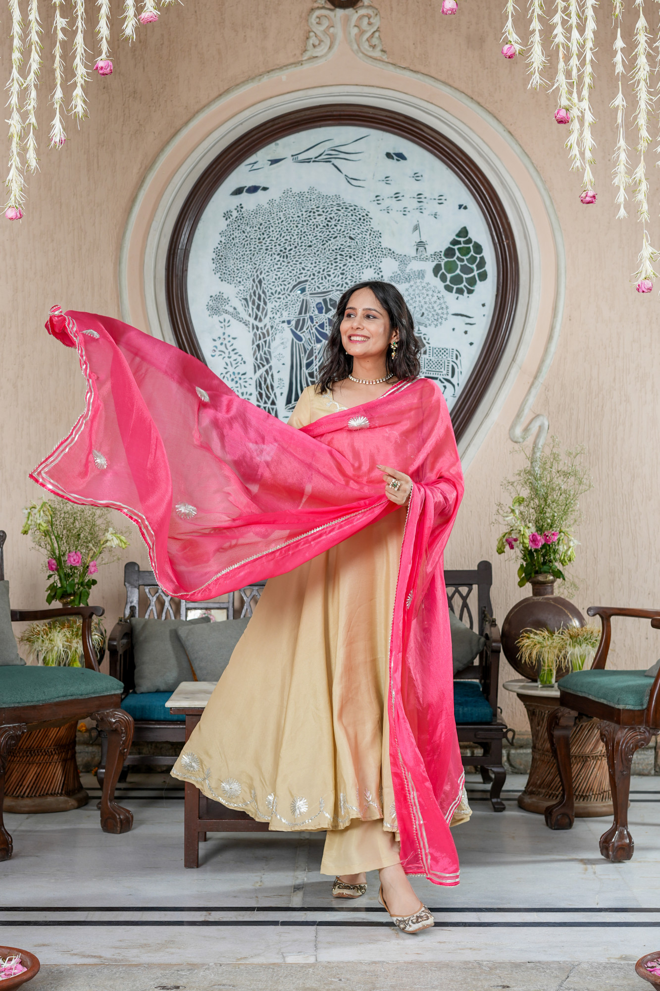 AYRA BEIGE GOTA SHIMMER SUIT SET