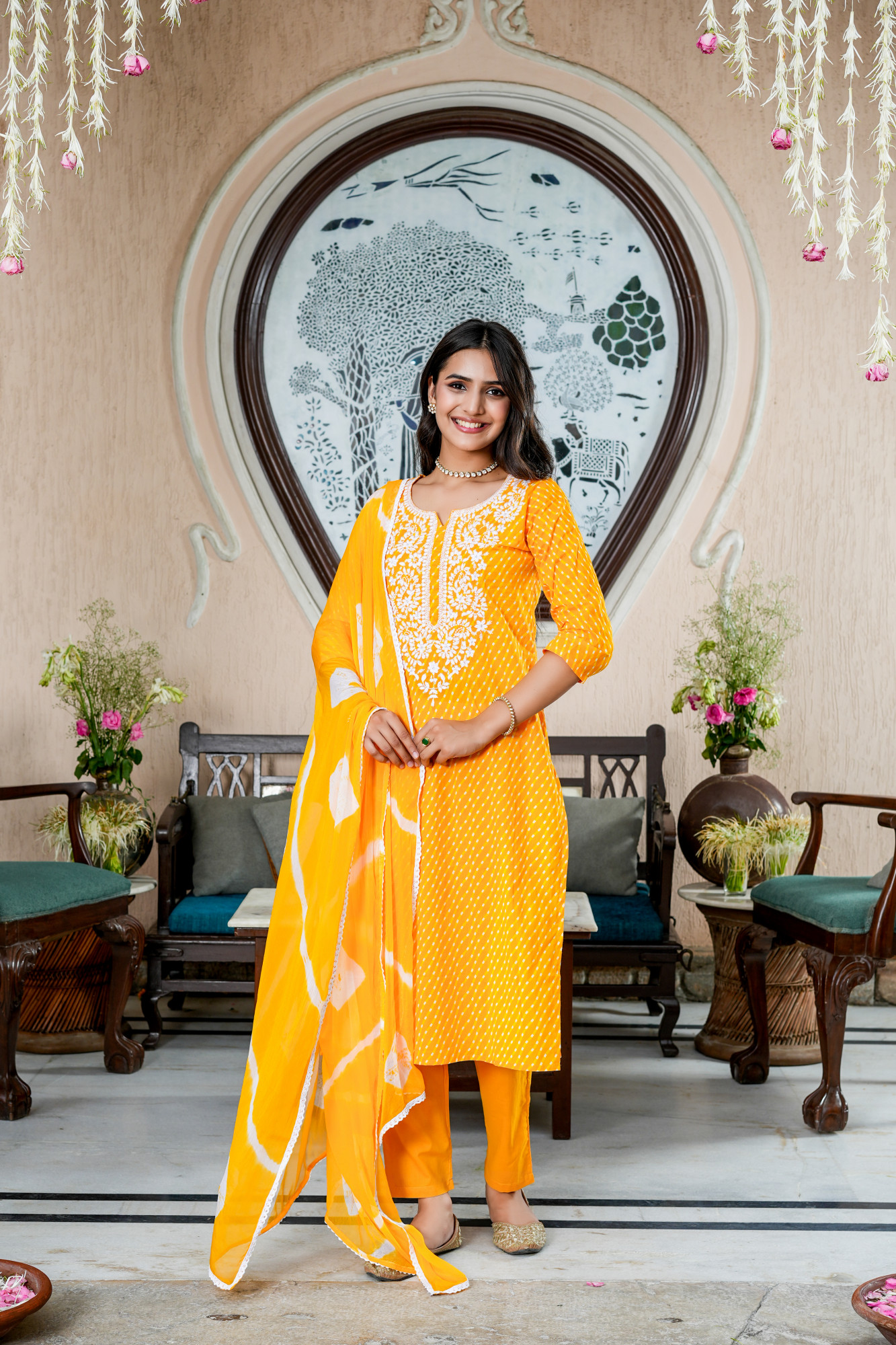 SUNSHINE BLOOM EMBROIDERED COTTON SUIT