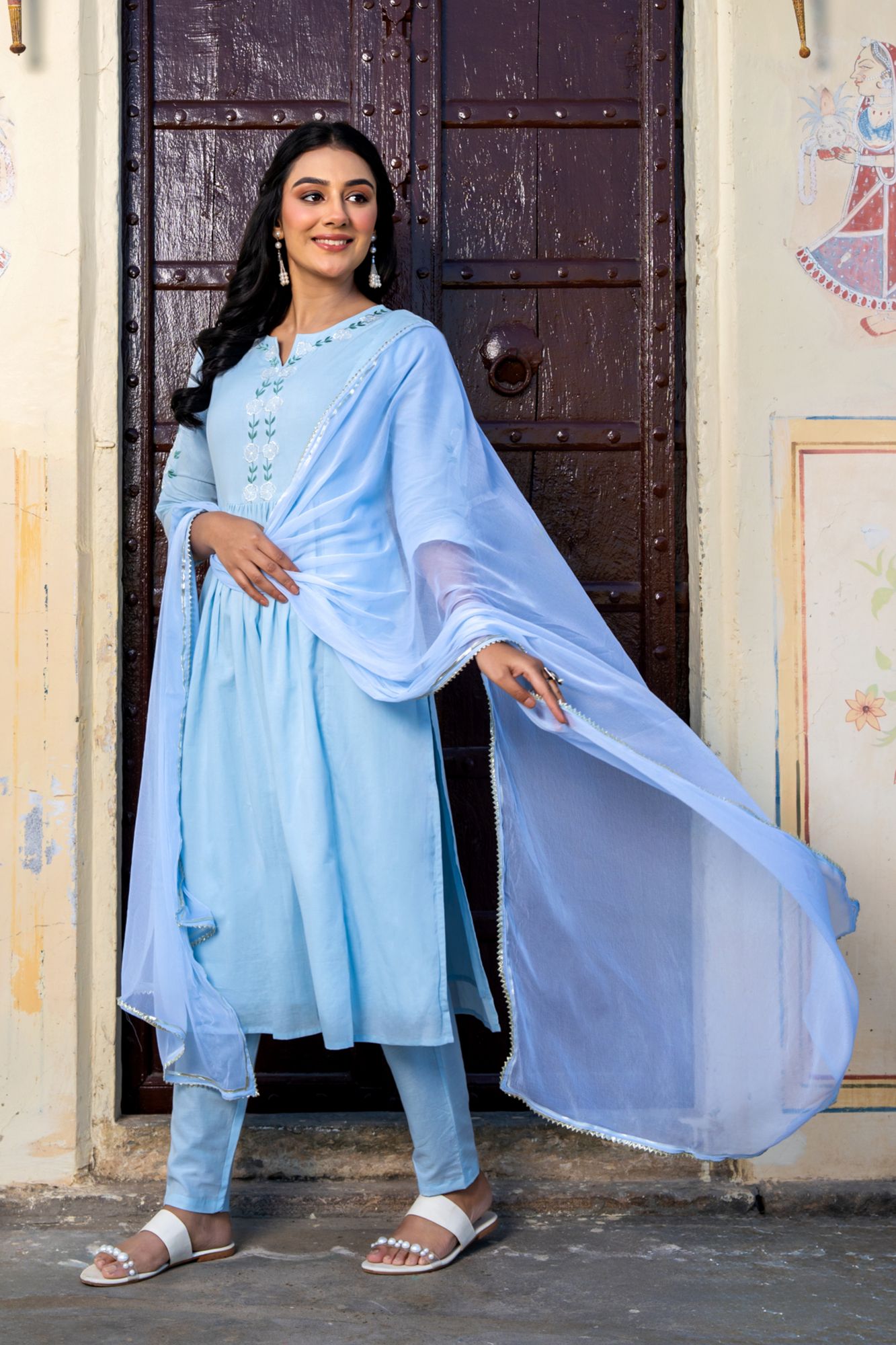 SKYWARD COTTON EMBROIDERY KURTA SET