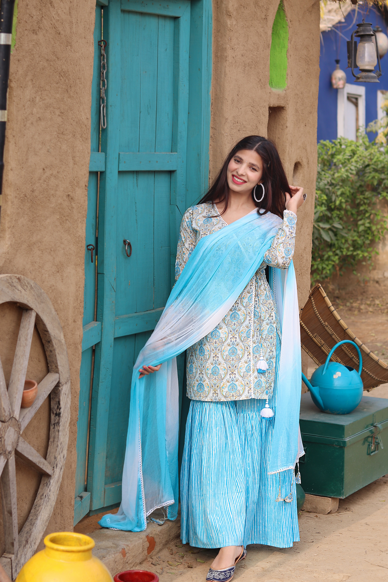 POWDER BLUE ANGRAKHA-SHARARA SET