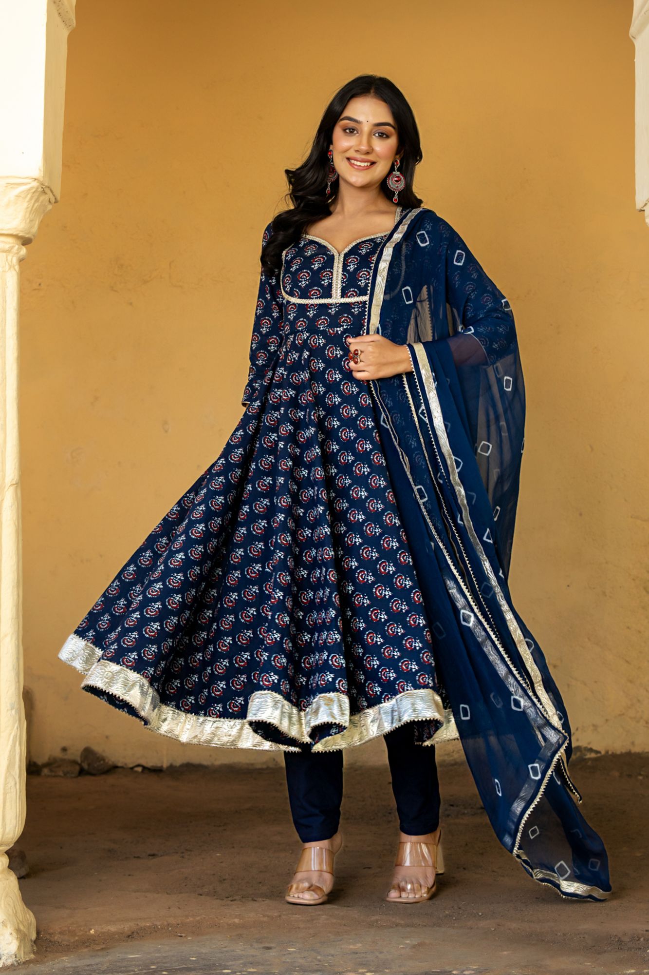 NAVY BLUE FLORAL SPLENDOR SUIT SET