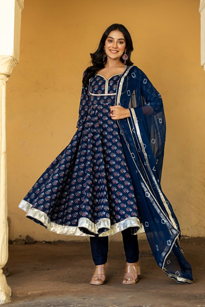 NAVY BLUE FLORAL SPLENDOR SUIT SET