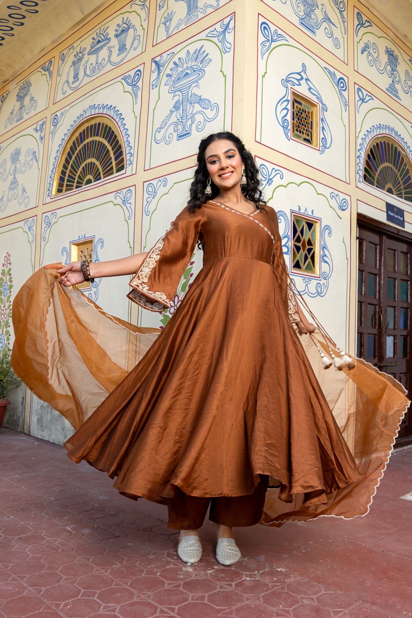 LUXE BROWN CHANDERI EMBROIDERY SUIT SET