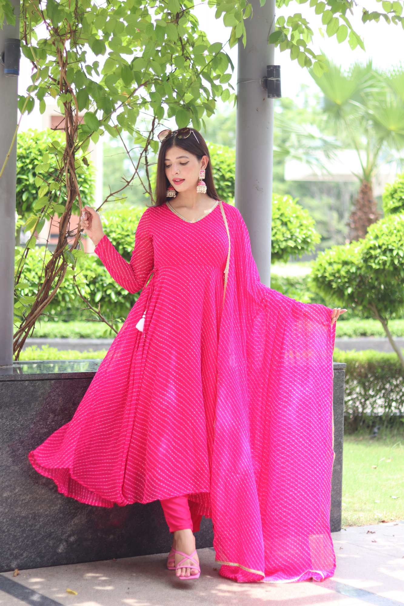 PINK GEORGETTE LEHERIYA SUIT SET