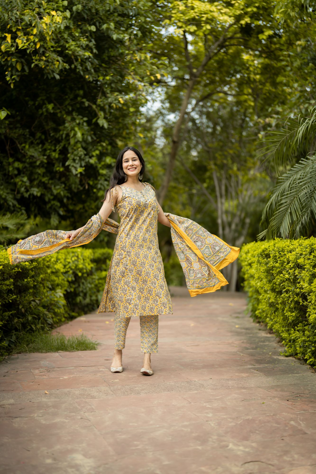 YELLOW COTTON CASUAL KURTA SET
