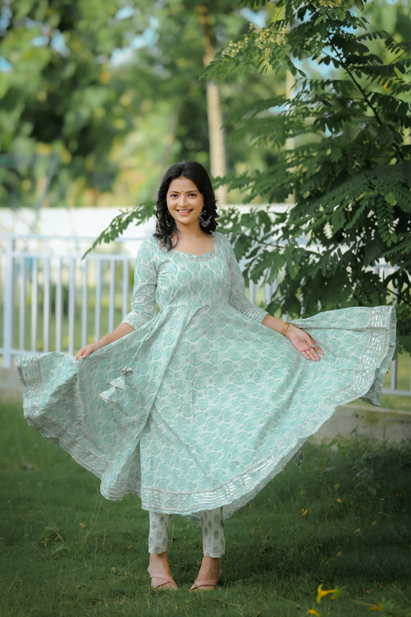 GREEN PRINTED GOTA SUIT SET