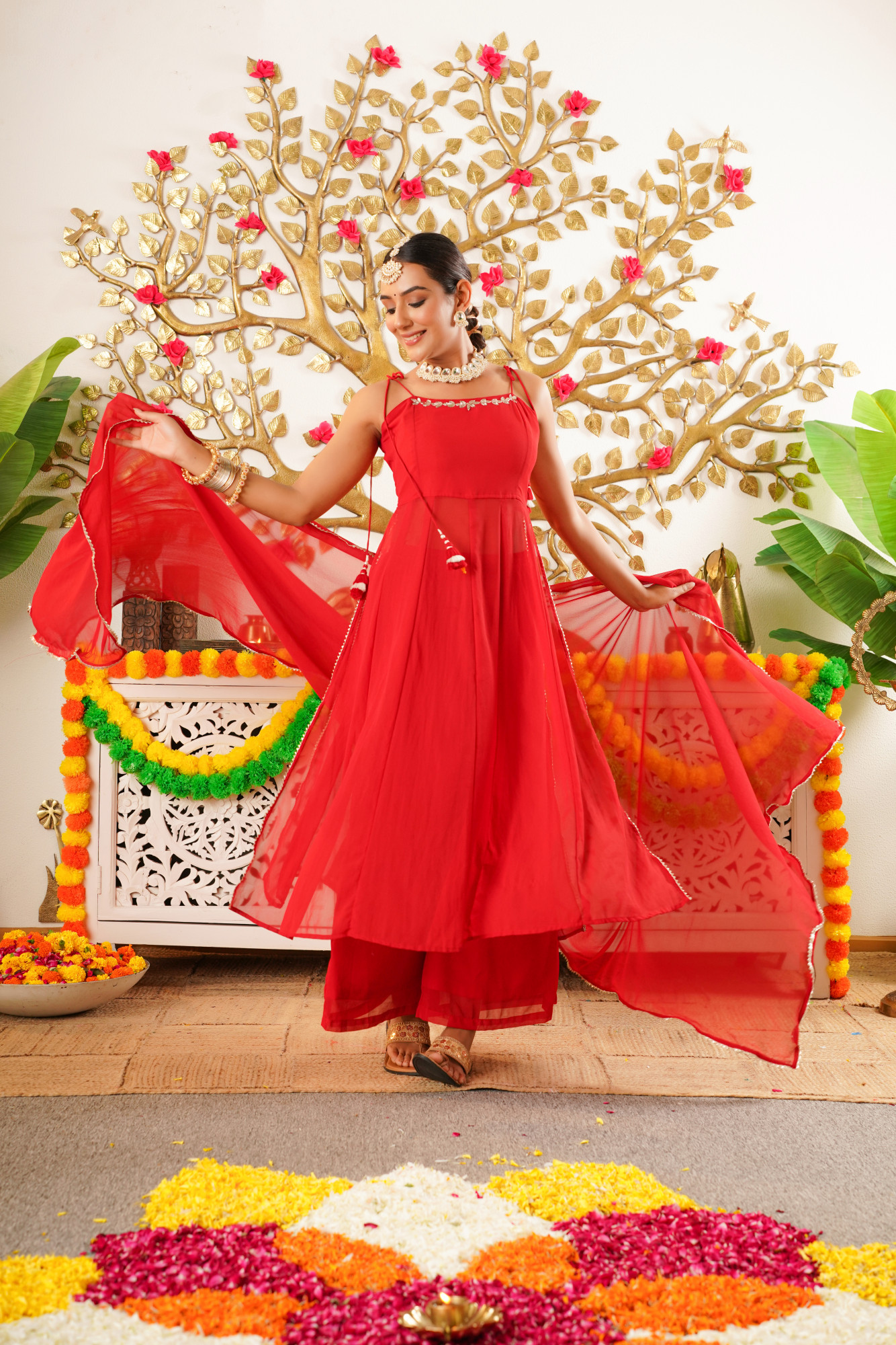 GLAM RED GEORGETTE KURTA SET