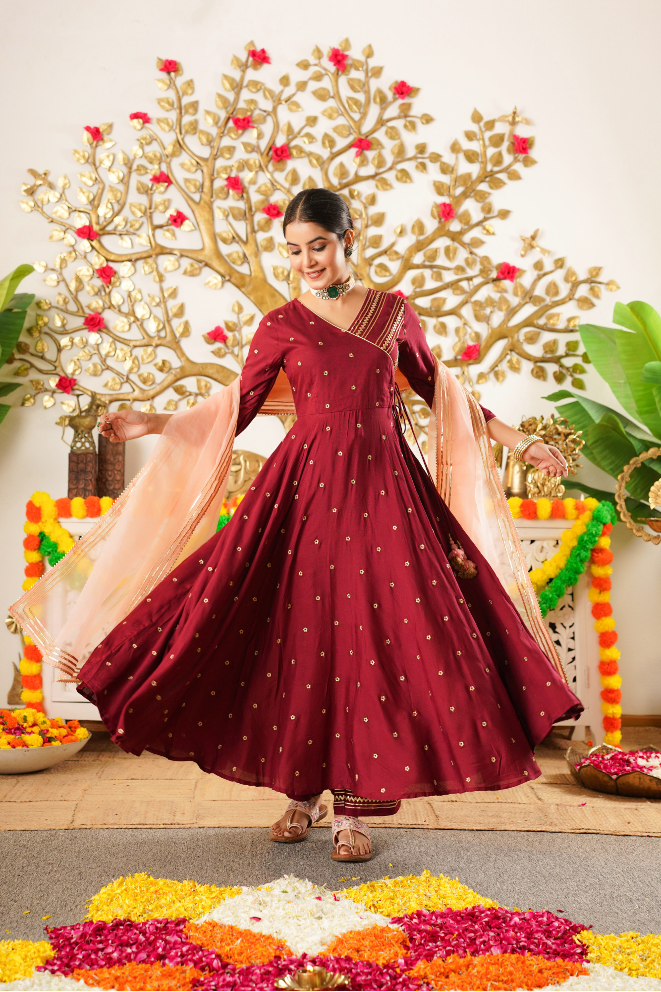 RAYZARA WINE ANARKALI SET