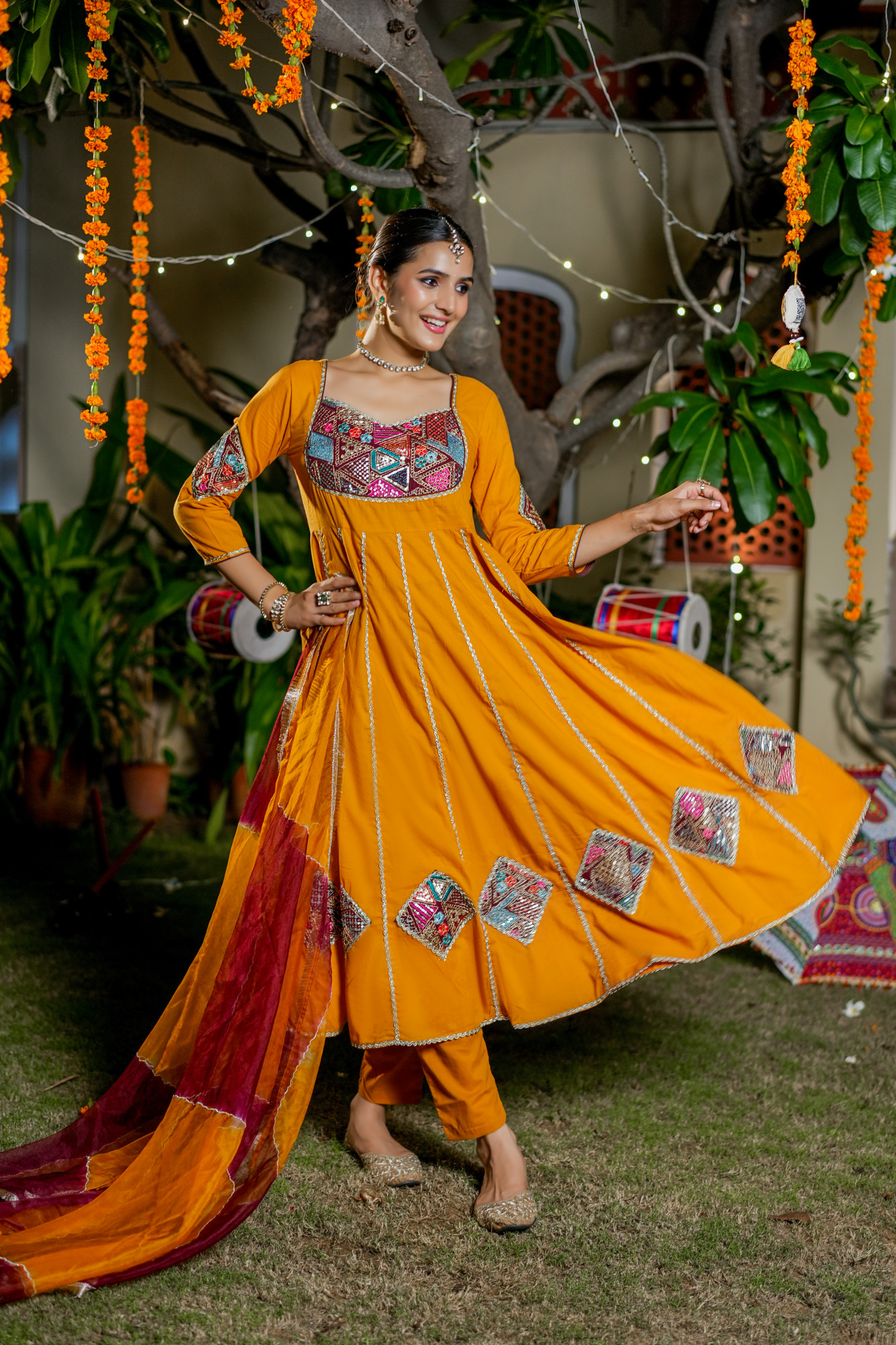 ANIRA MUSTARD PATCH ANARKALI SET