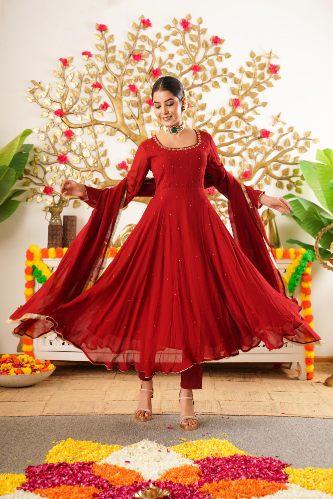 Image of ZYRA MAROON ANARKALI SET