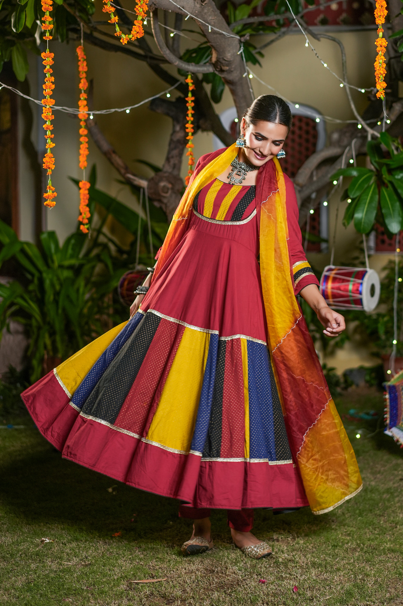 KANIRA MAROON PATCH ANARKALI SUIT