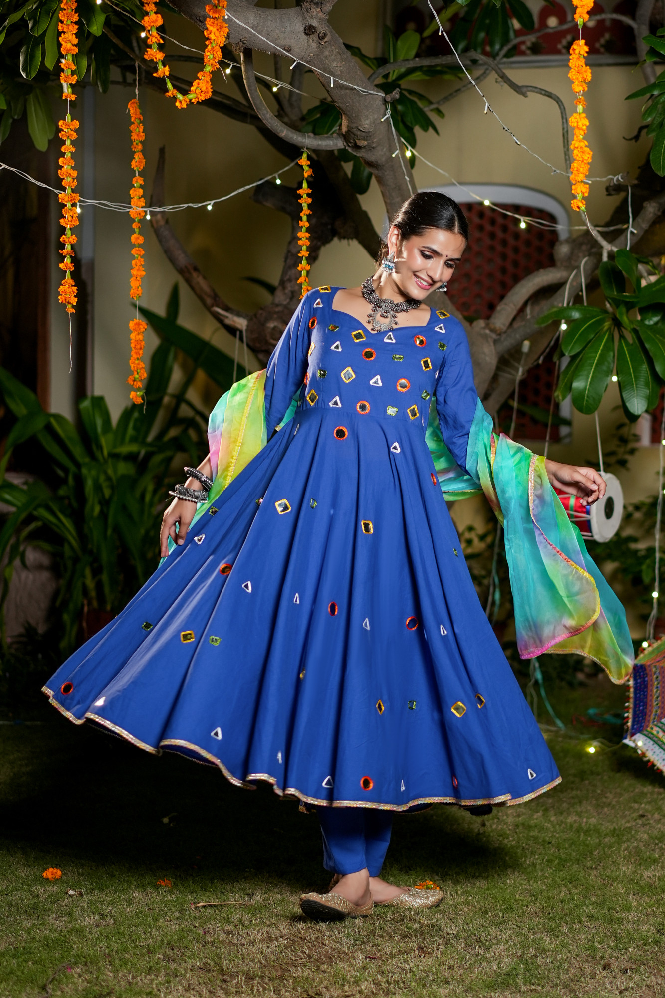 SERENYA TEEL MIRROR ANARKALI SET