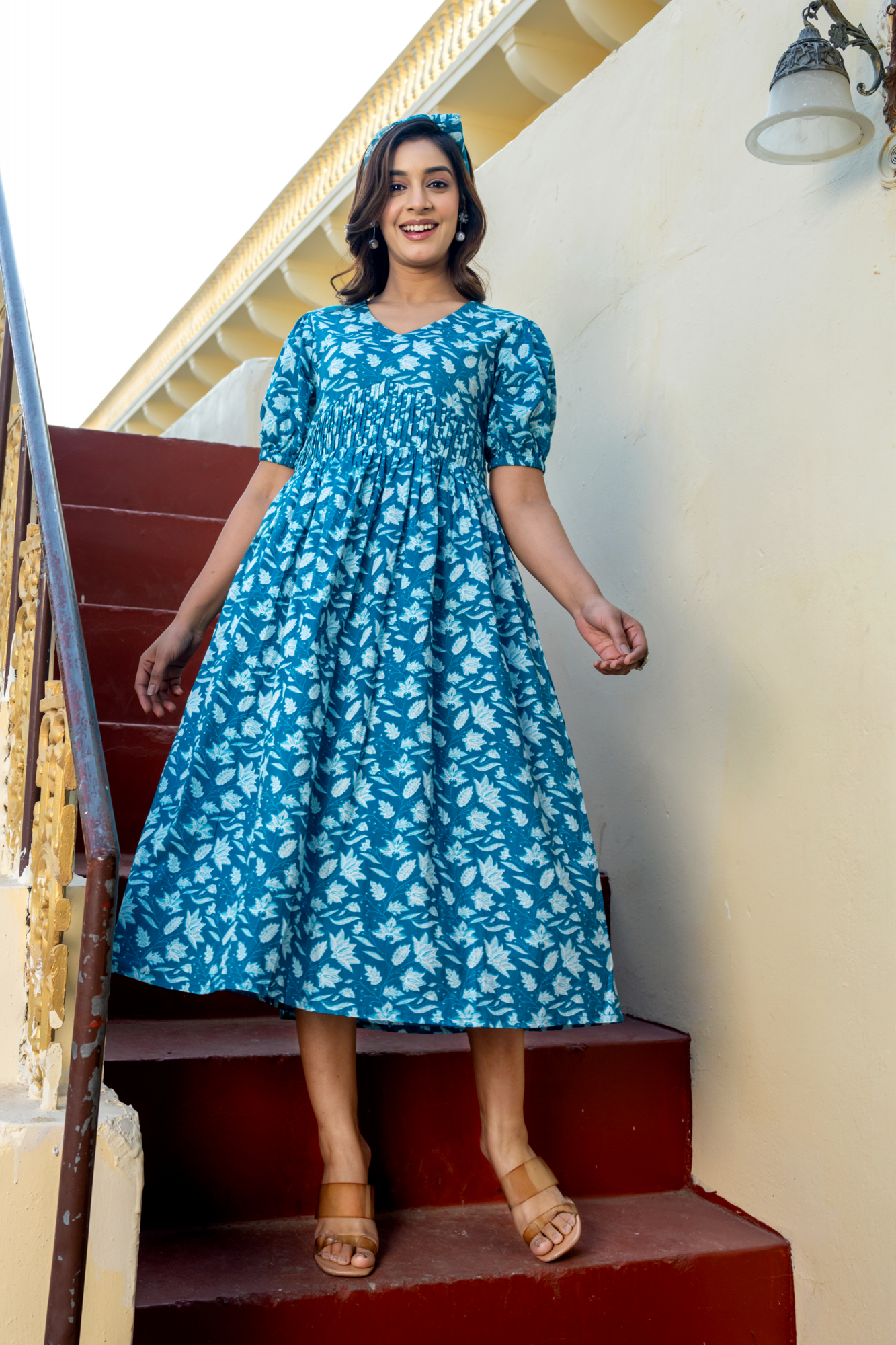 SKY FLORAL COTTON DRESS