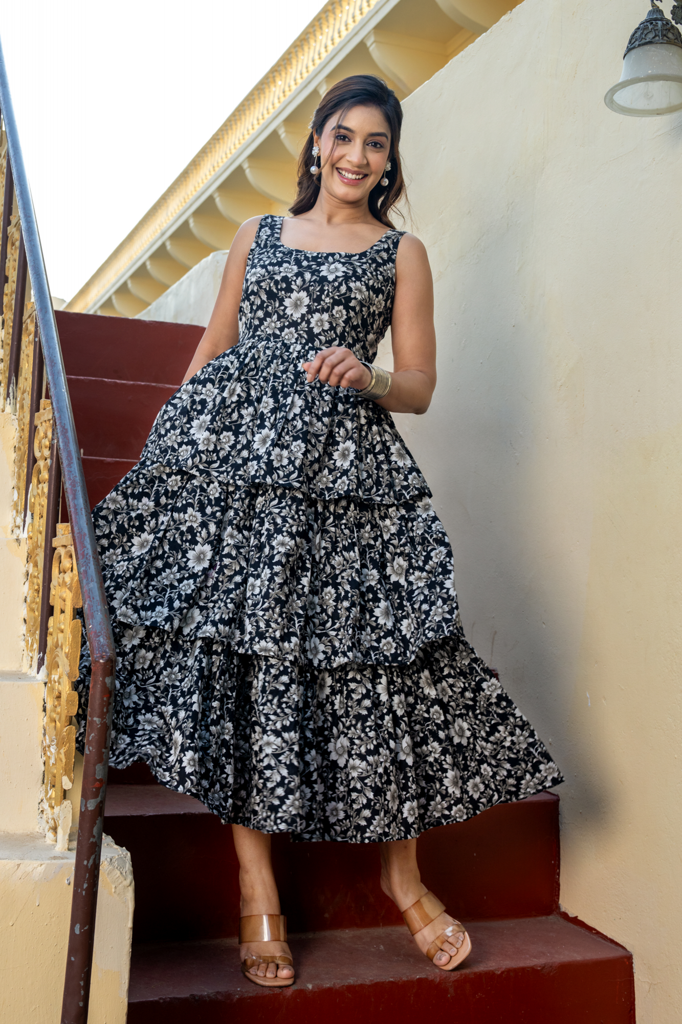 PHOOLWARI NOIR COTTON DRESS