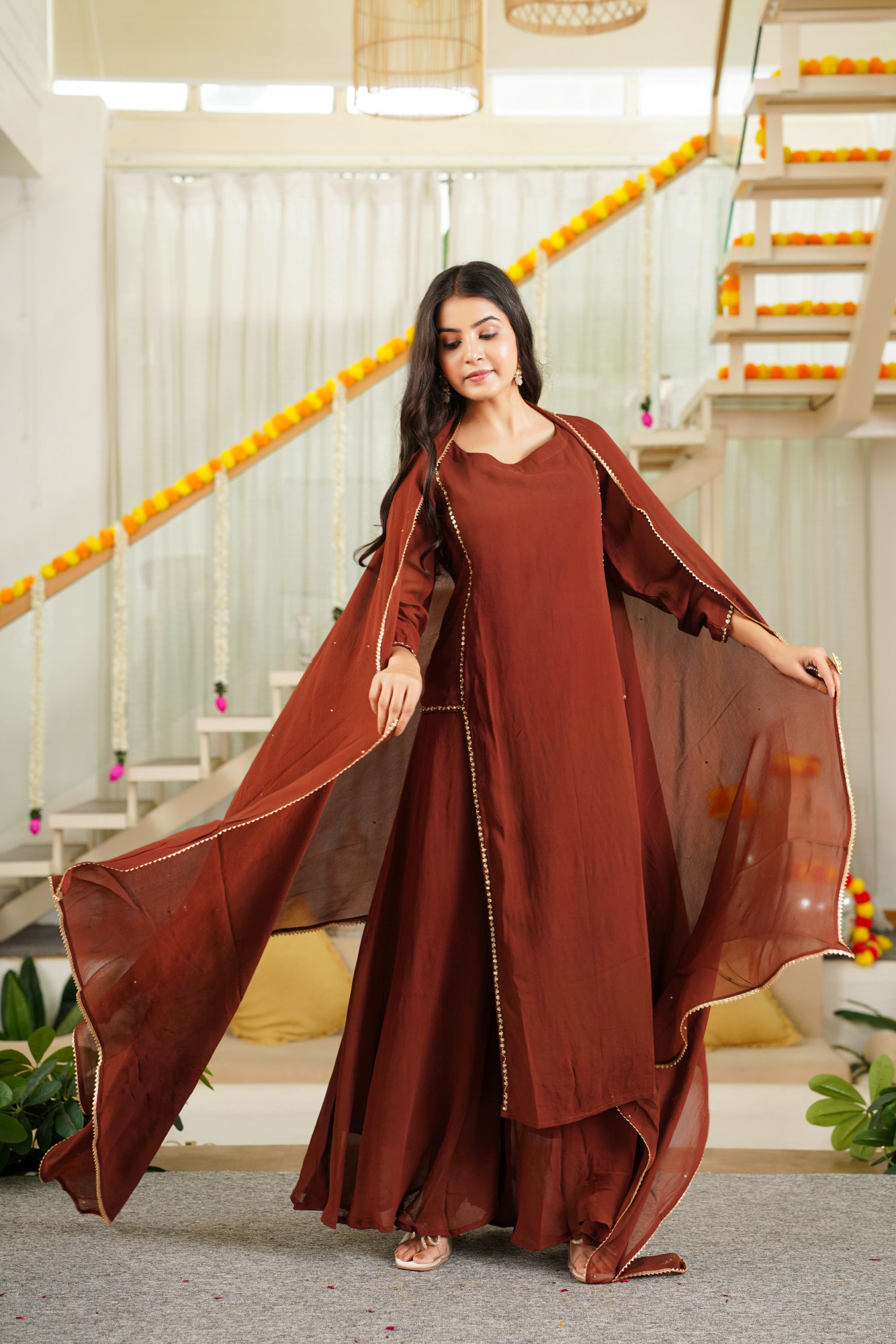 ELEGANT BROWN SHARARA SET
