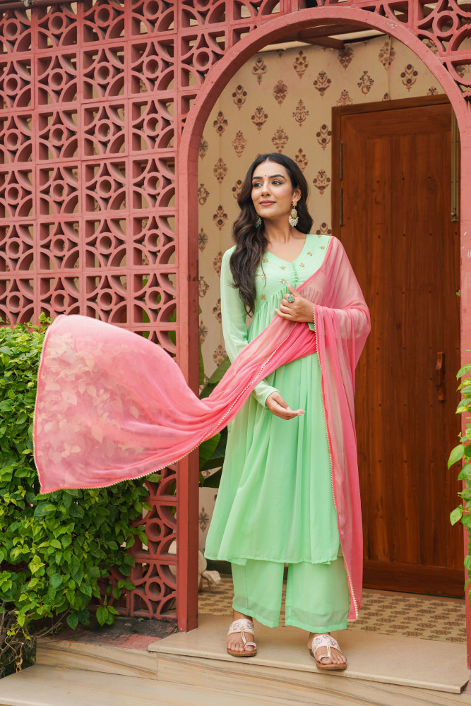 Image of MINT SEQUIN GEORGETTE ANARKALI SET