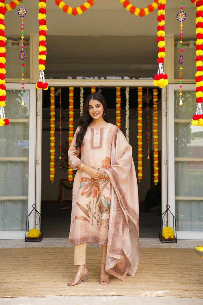 Image of BEIGE GRACE JUTE KURTA SET