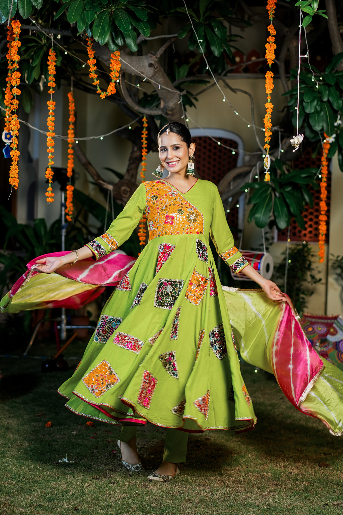 IRAAYA BRIGHT LIME PATCH ANARKALI SET