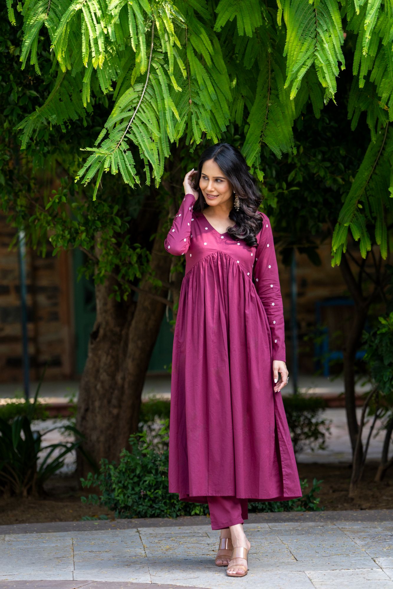 WINE EMBROIDERY KURTA SET