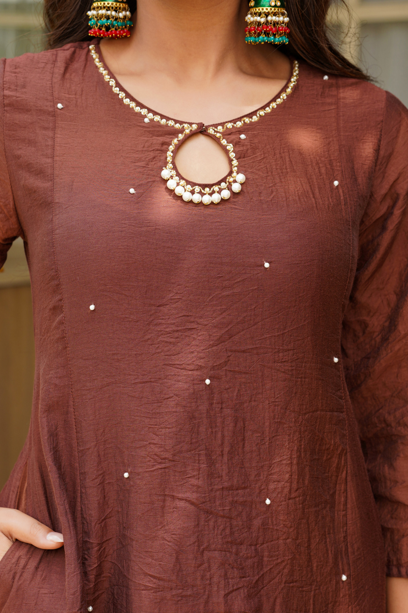 BROWN CHANDERI KURTA SET